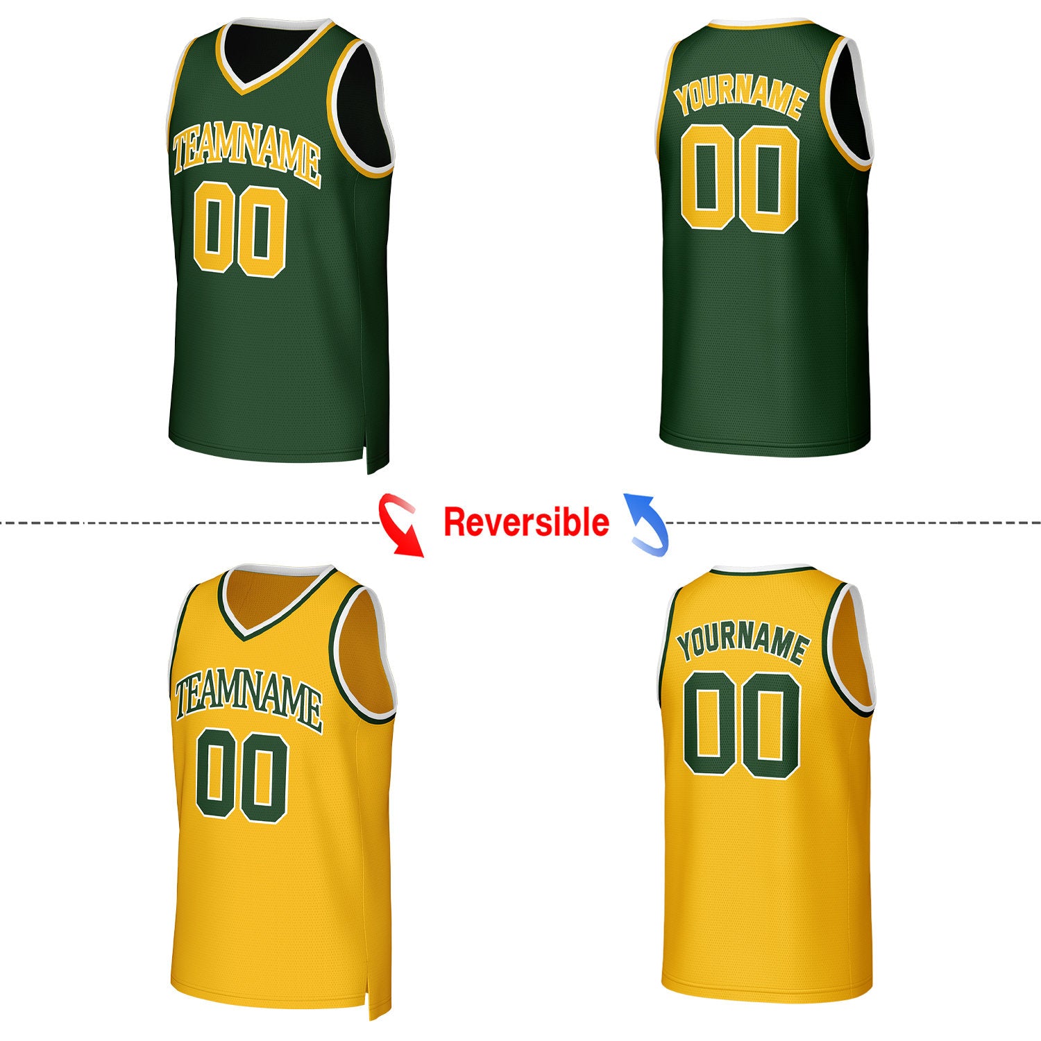 Custom Green & Yellow Reversible Basketball Jersey | Personalized Team Uniform