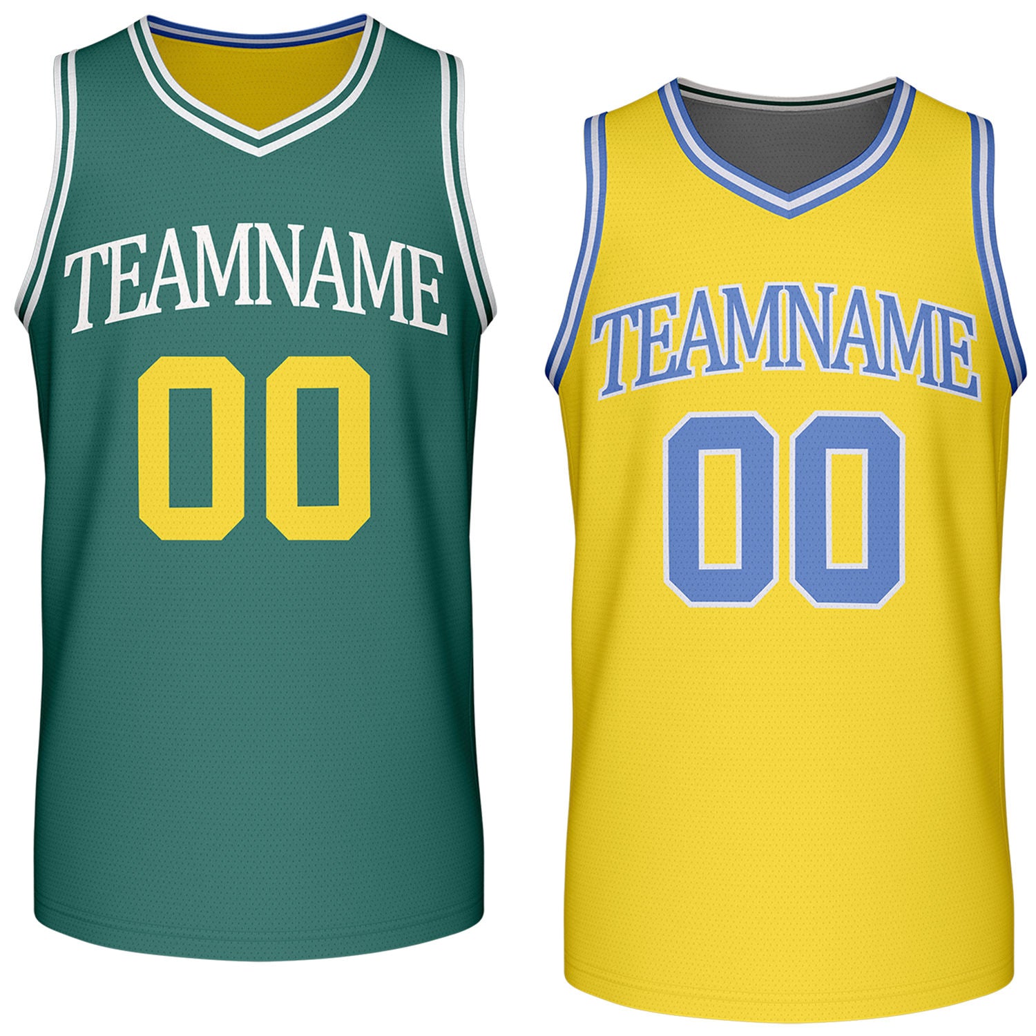 Custom reversible retro green & yellow basketball jersey, personalized team name & number, 2-in-1 sleeveless uniform for men women youth adult game practice - Vosoli