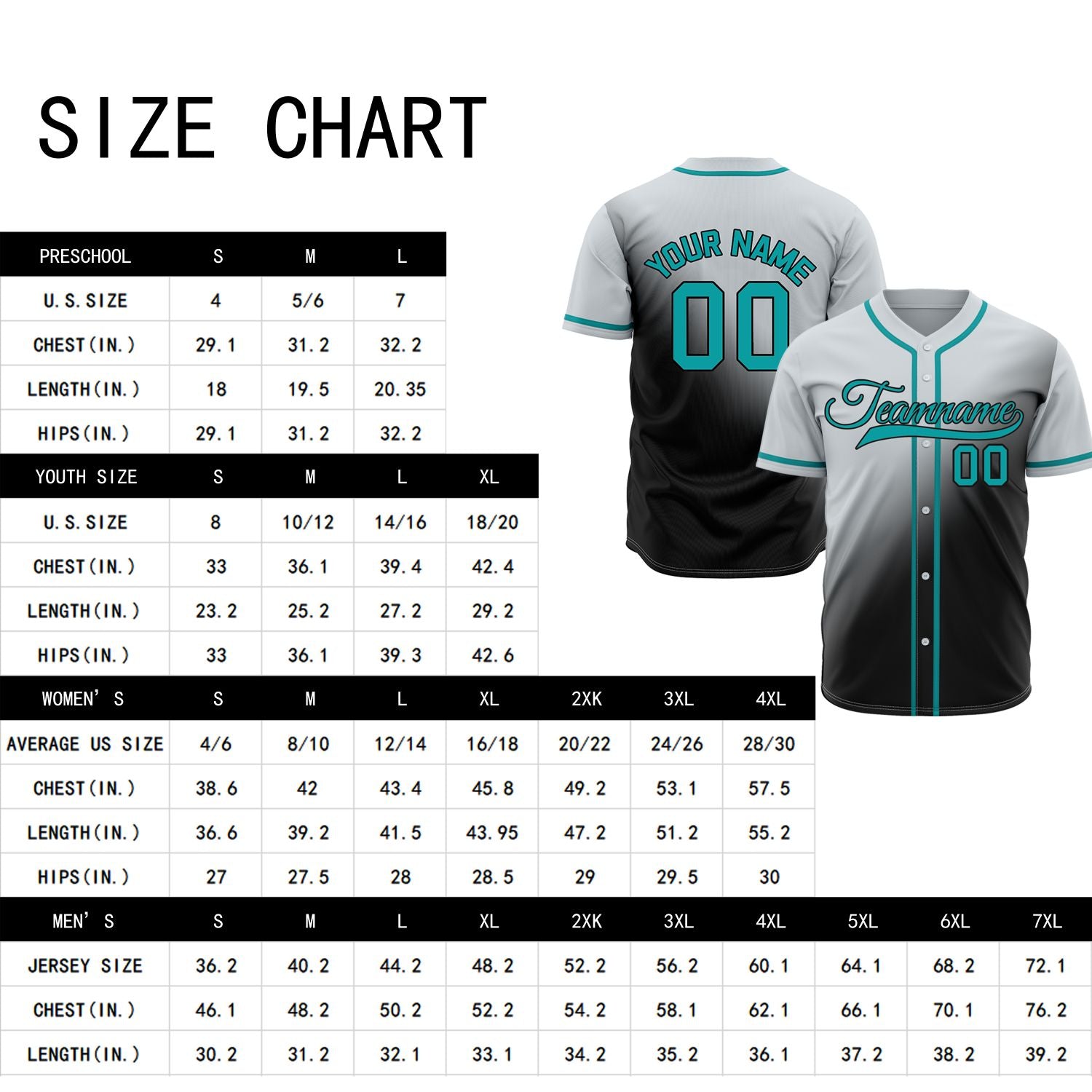 Custom Grey and Black Gradient Baseball Jersey - Personalized Teal Trim Team Uniforms