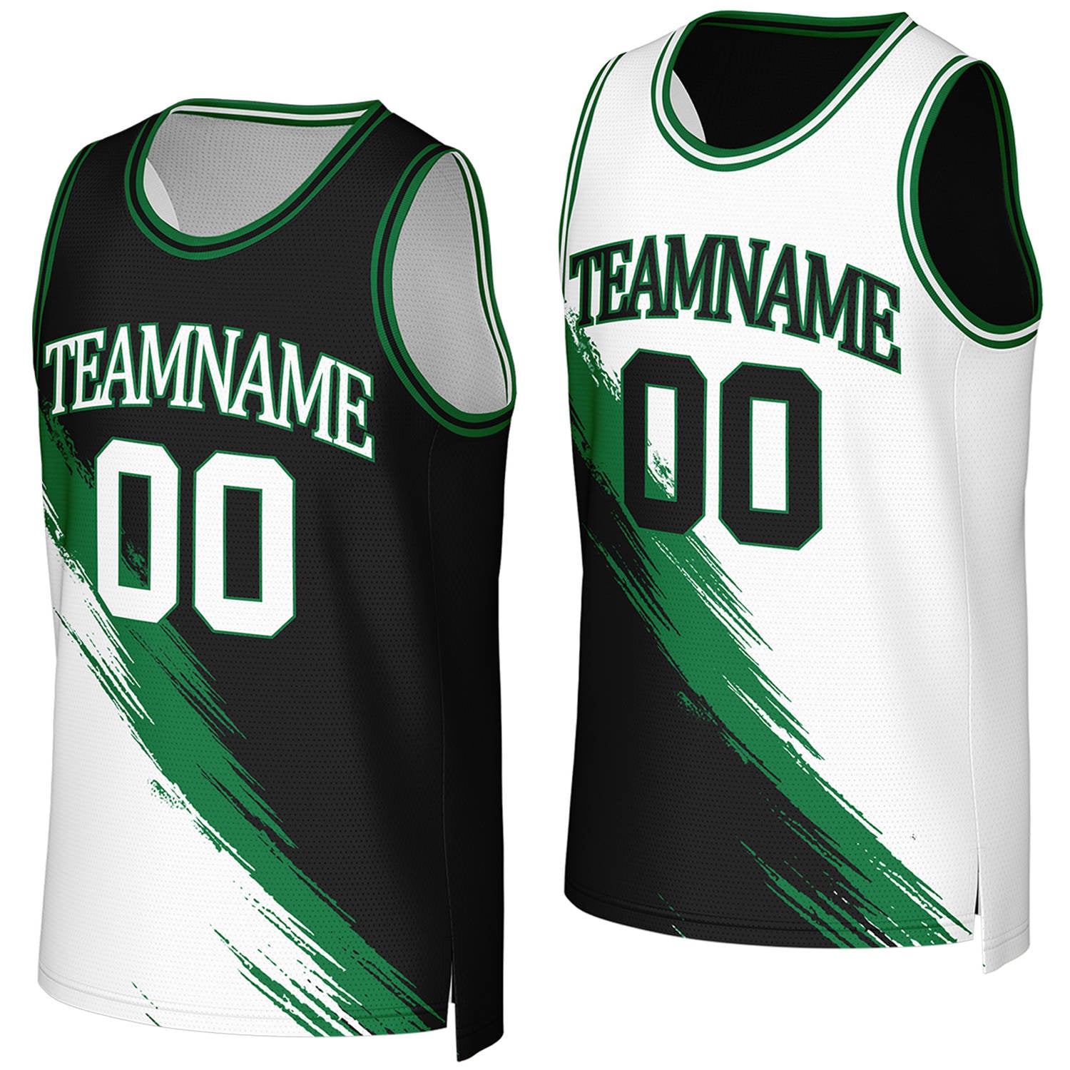 custom high school basketball jerseys black white reversible by Vosoli, Personalized team name, number & logo.