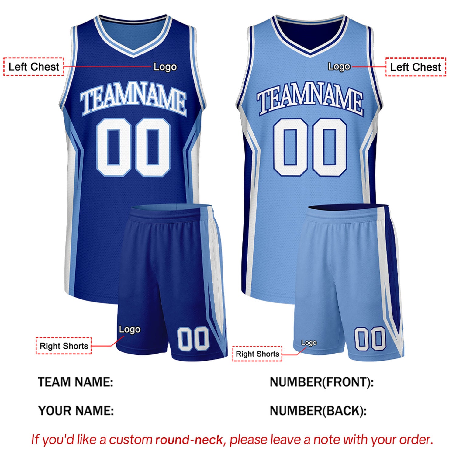 Custom Navy & Light Blue Two Sided Basketball Uniform Set | Personalized Team Uniforms for Adult & Youth