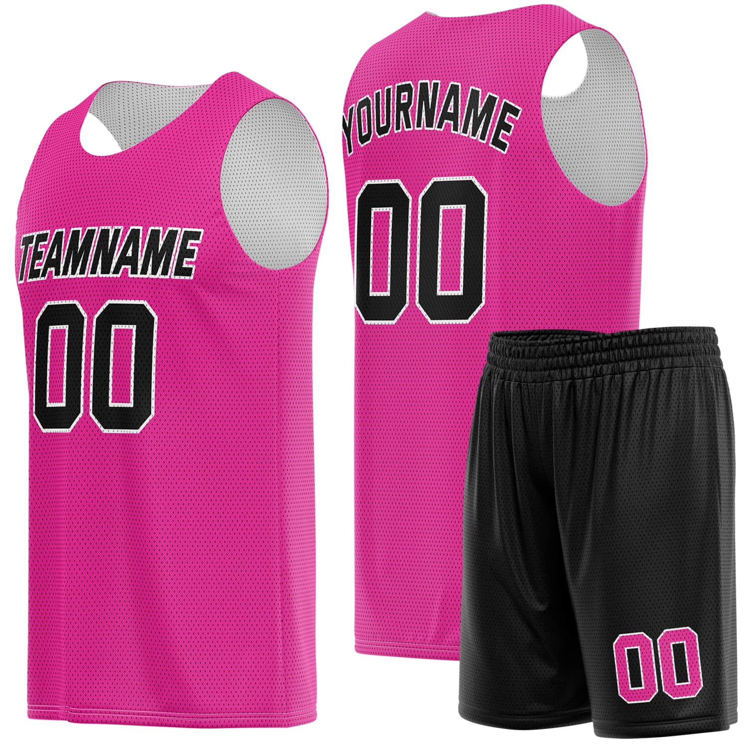 Custom Hot Pink & Black Basketball Jersey + Shorts Set - Personalized Team Name, Number | Vosoli