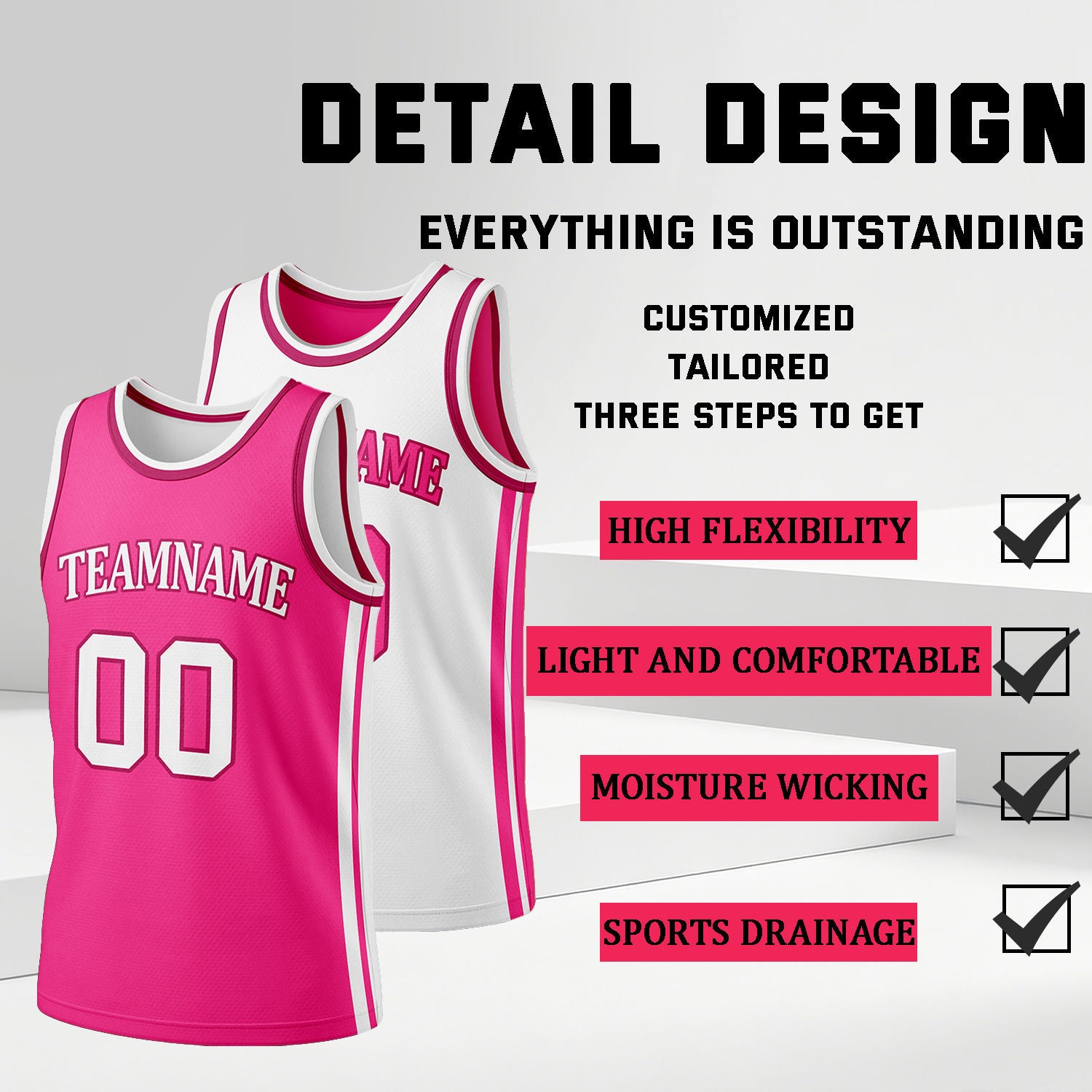 Custom Hot Pink & White Reversible Basketball Jersey Shorts Set | Personalized Full Team Uniform