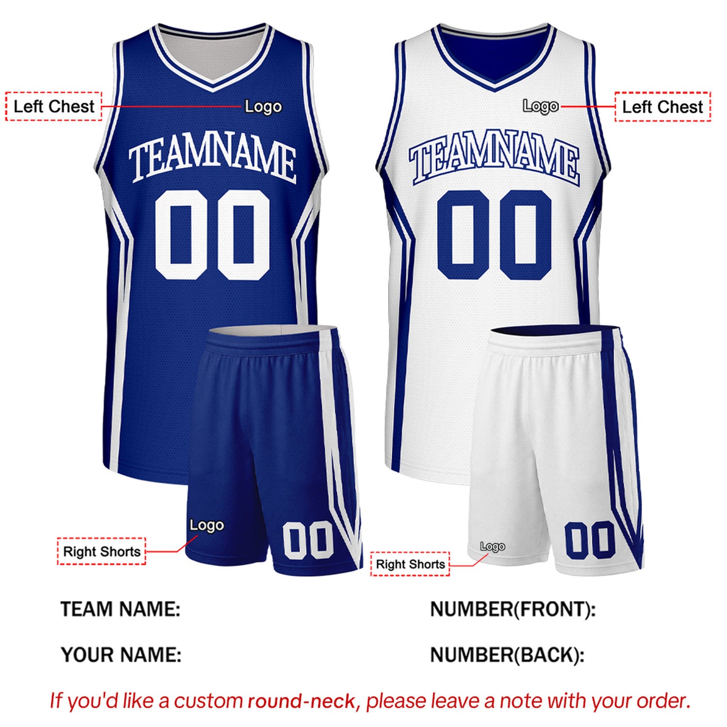 Custom Royal Blue & White Two Sided Basketball Uniform Set | Personalized Team Uniforms for Adult & Youth
