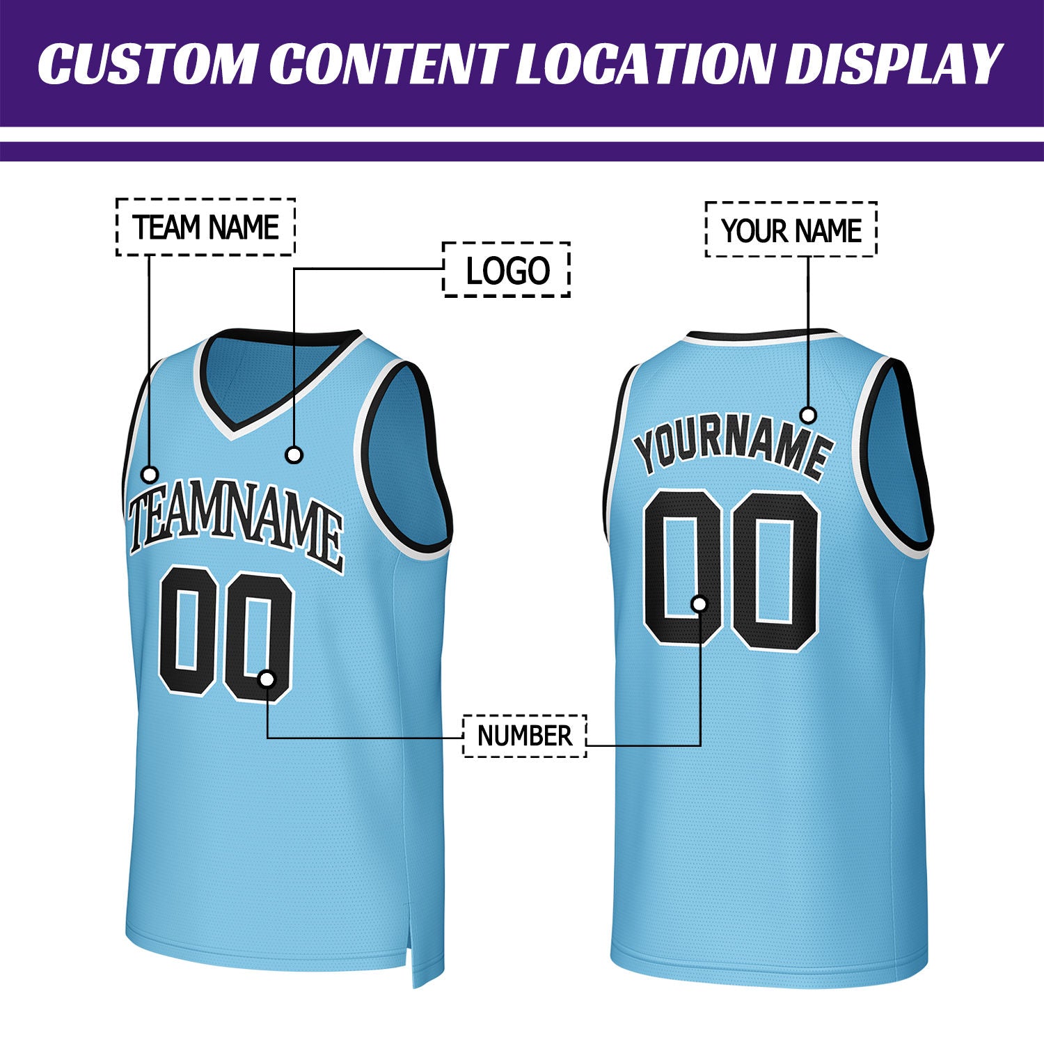 Custom Light Blue & Black Mesh Basketball Jersey | Personalized Team Uniform for youth & adults