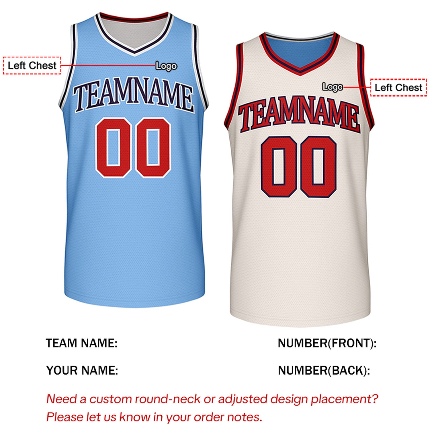 Custom Retro Light Blue & Cream Reversible Basketball Jersey | Personalized Team Jersey | Vosoli