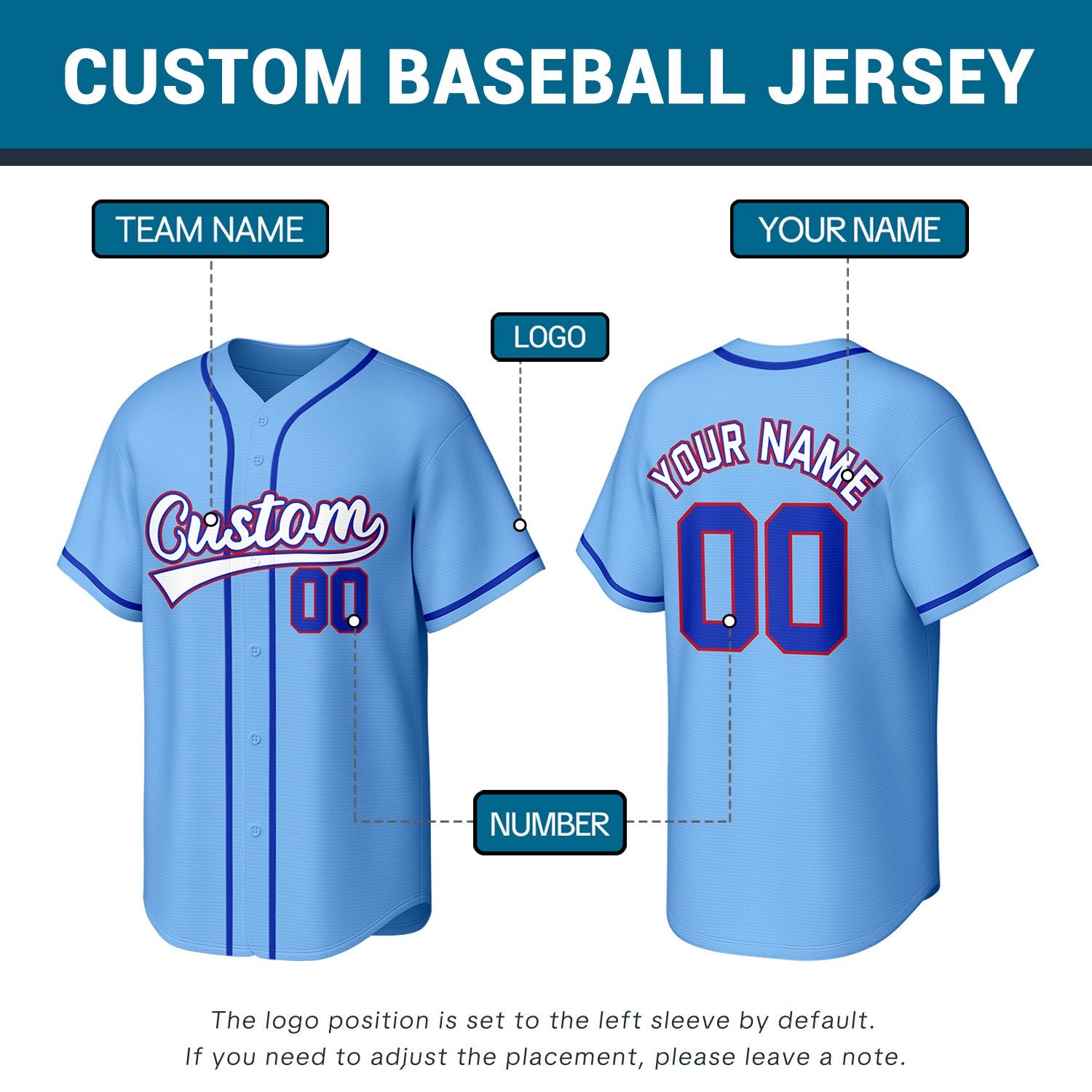 Custom Light Blue & Red Personalized Baseball Jersey | Team Sports Uniform | Vosoli