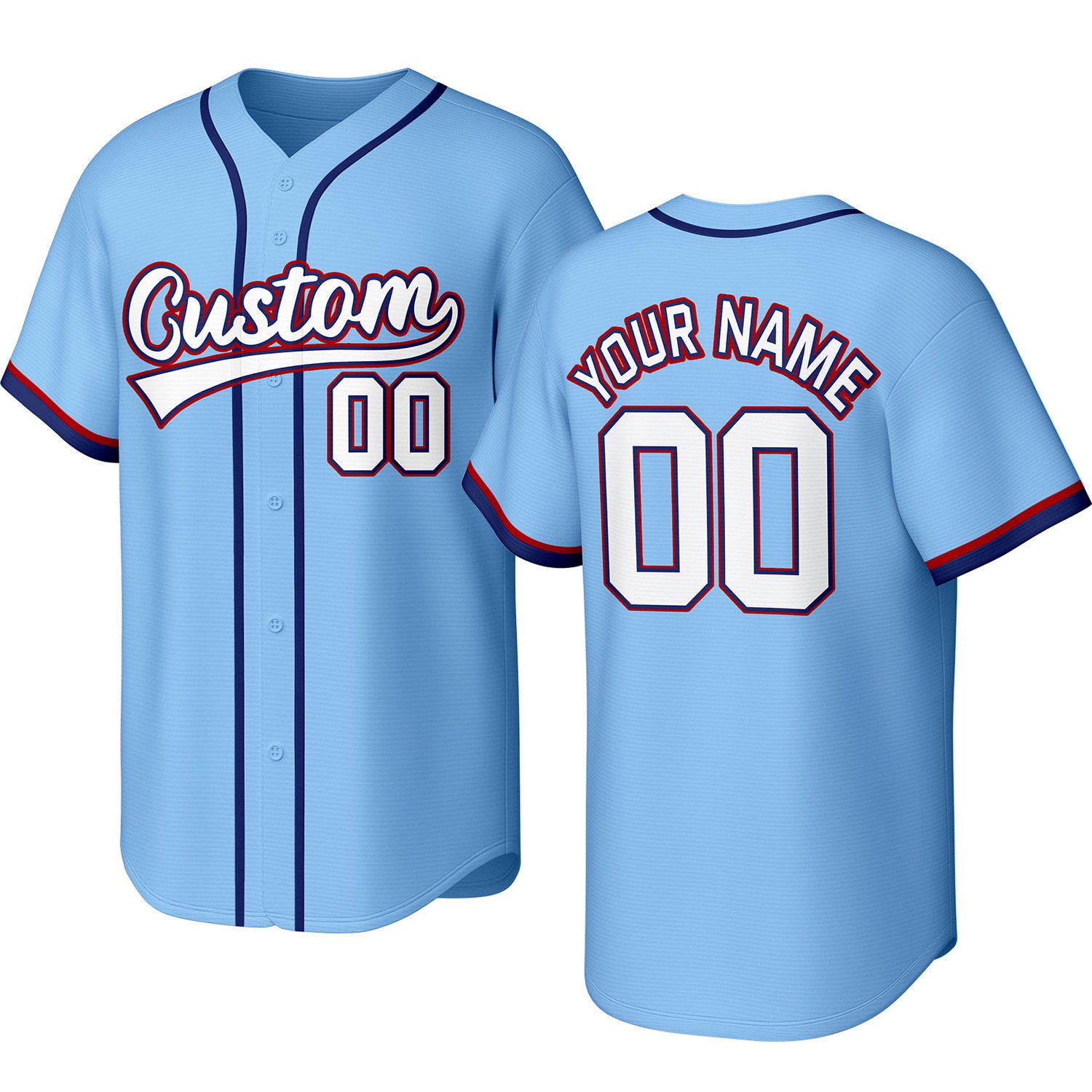 Custom light blue baseball jersey with stitched logo, personalized name & number, button-front short-sleeve sports uniform for team men women youth game practice - Vosoli