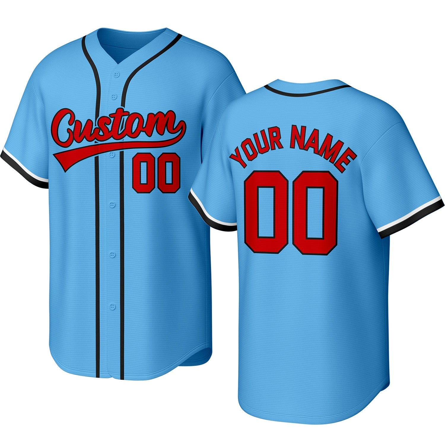Custom light blue baseball jersey with stitched logo, personalized name & number, button-front short-sleeve sports uniform for team men women youth game practice - Vosoli