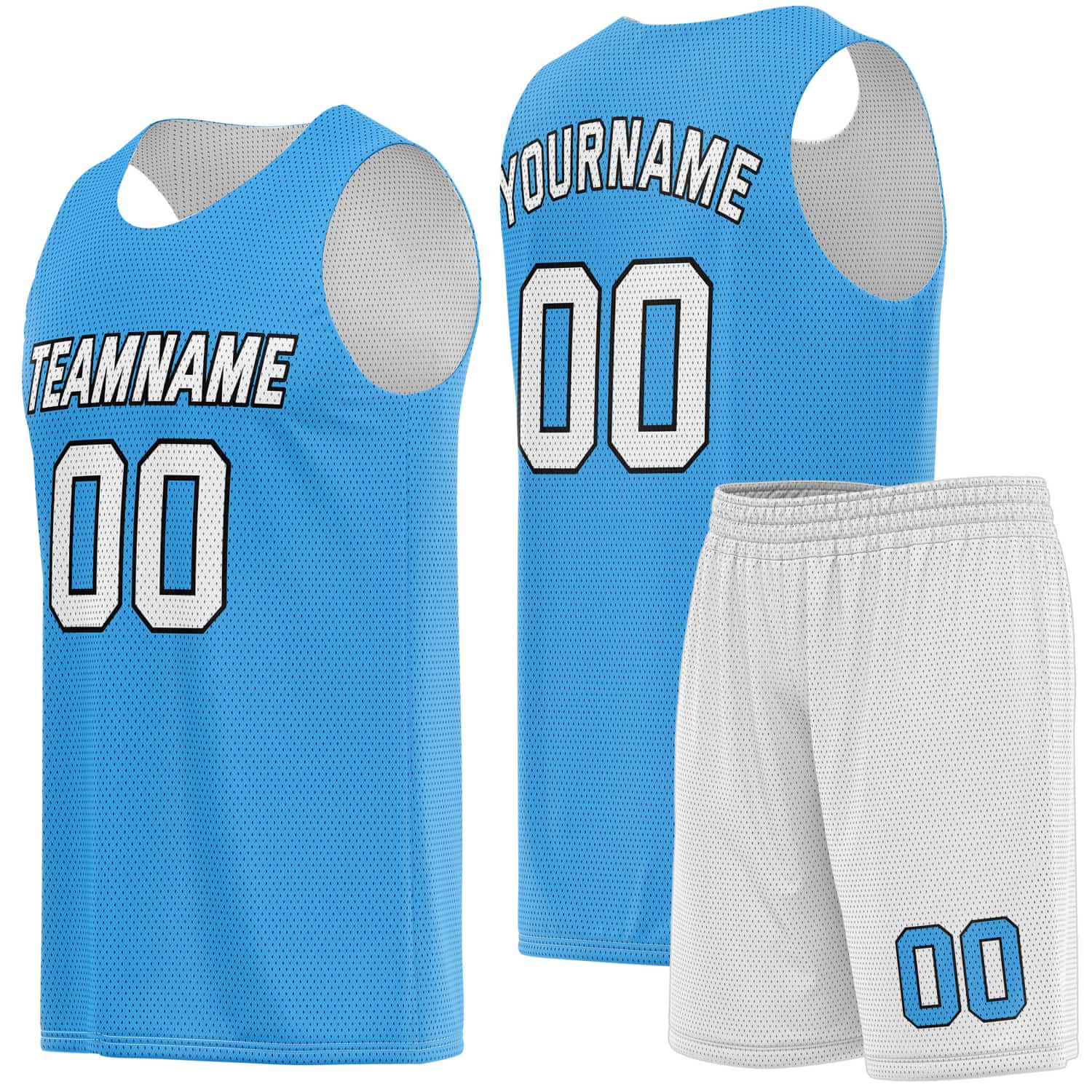 Custom Light Blue & White Basketball Jersey + Shorts Set - Personalized Team Name, Number | Vosoli