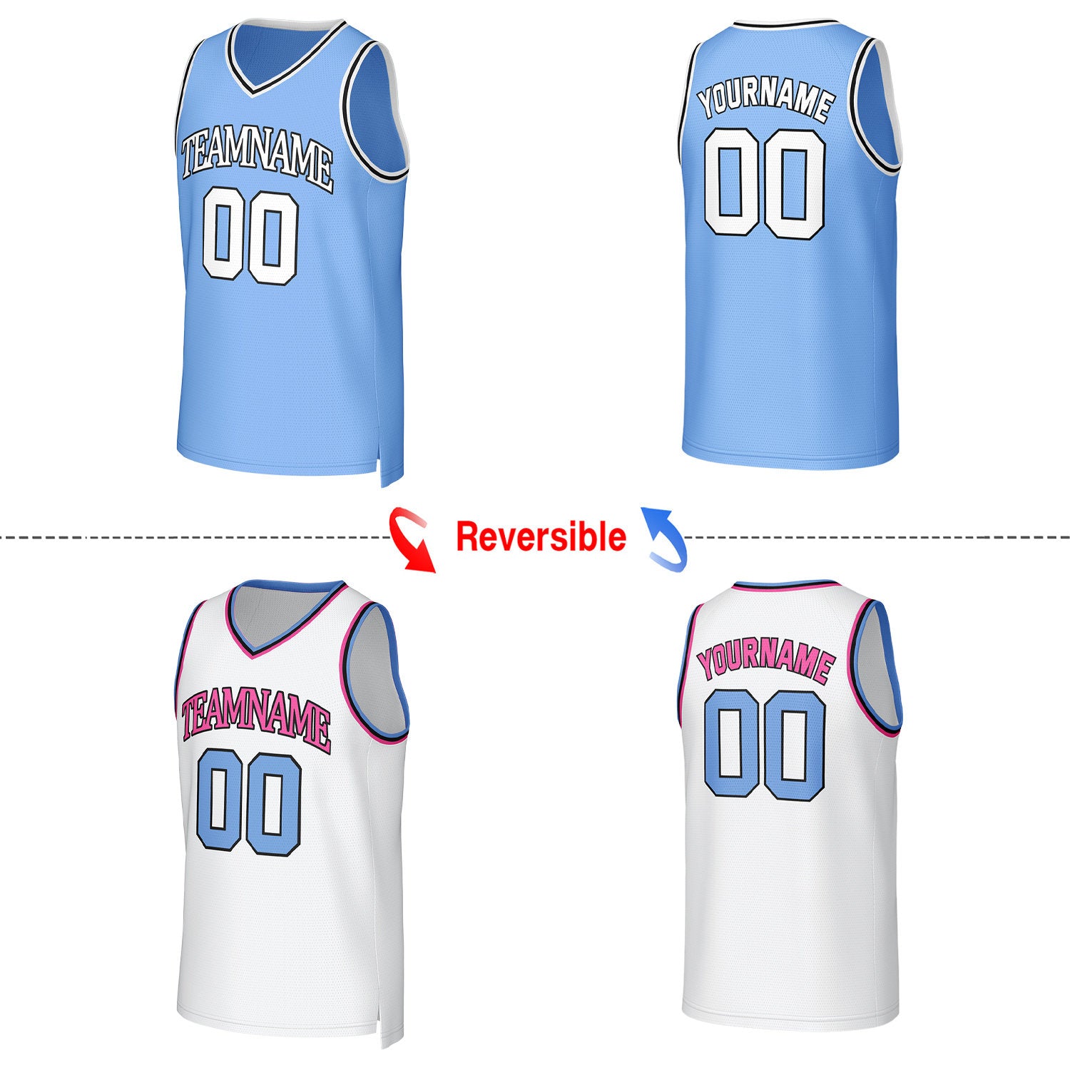 Custom Light Blue & White Reversible Basketball Jersey | Personalized Team Uniform