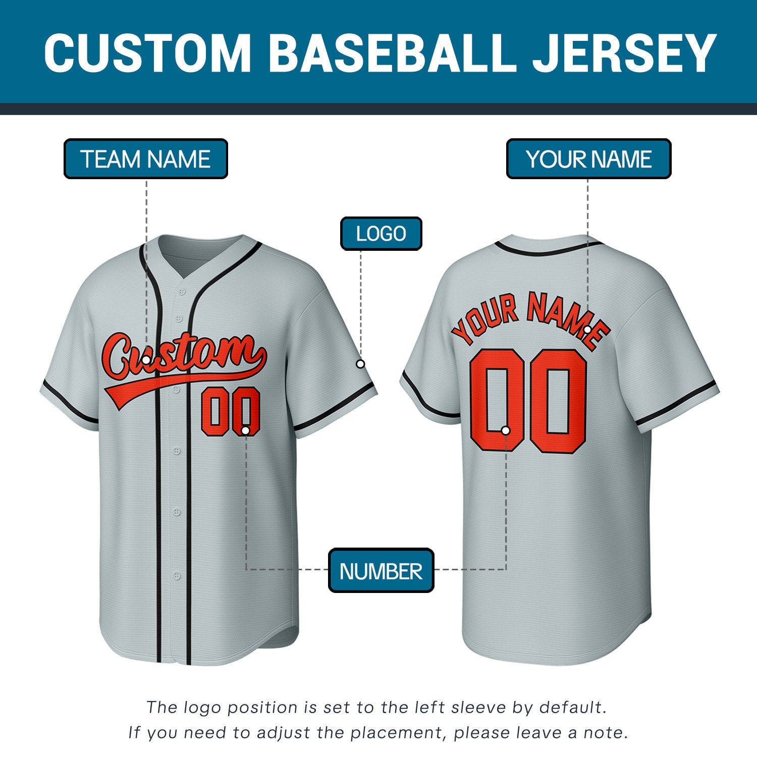 Custom Light Gray Red & Black Personalized Baseball Jersey | Team Sports Uniform | Vosoli