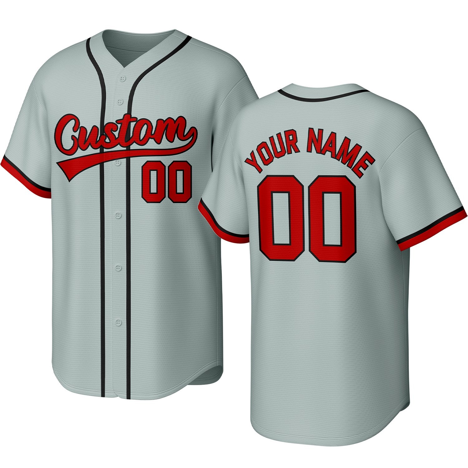 Custom light gray baseball jersey with stitched logo, personalized name & number, button-front short-sleeve sports uniform for team men women youth game practice - Vosoli