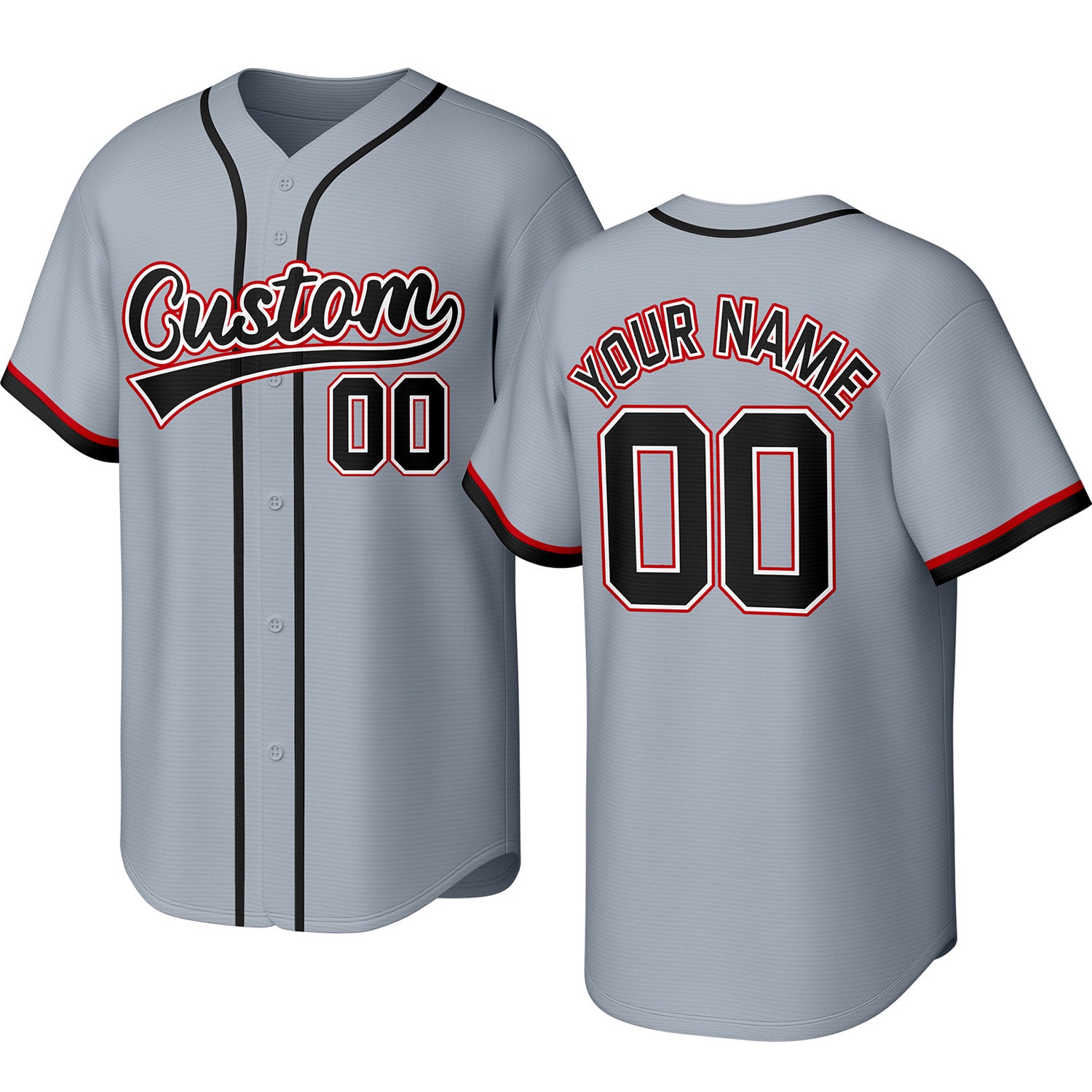 Custom light gray baseball jersey with stitched logo, personalized name & number, button-front short-sleeve sports uniform for team men women youth game practice - Vosoli