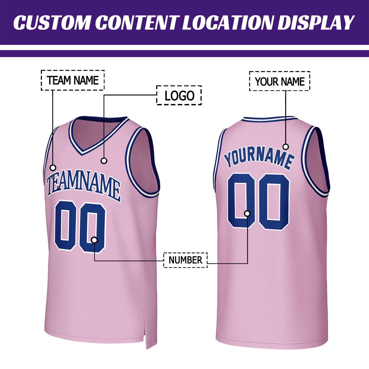 Custom Light Pink & Navy Mesh Basketball Jersey | Personalized Team Uniform for youth & adults