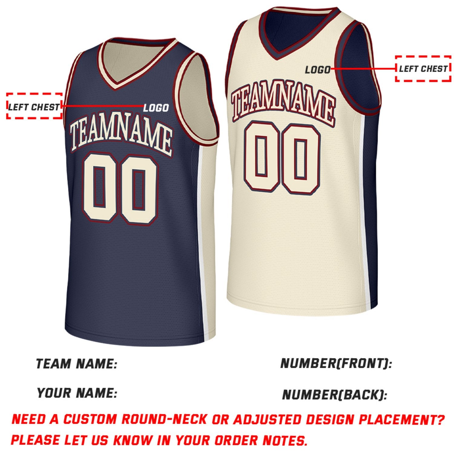 Custom Navy & Cream Reversible Basketball Jersey | Personalized Team Jerseys with Name Number Logo