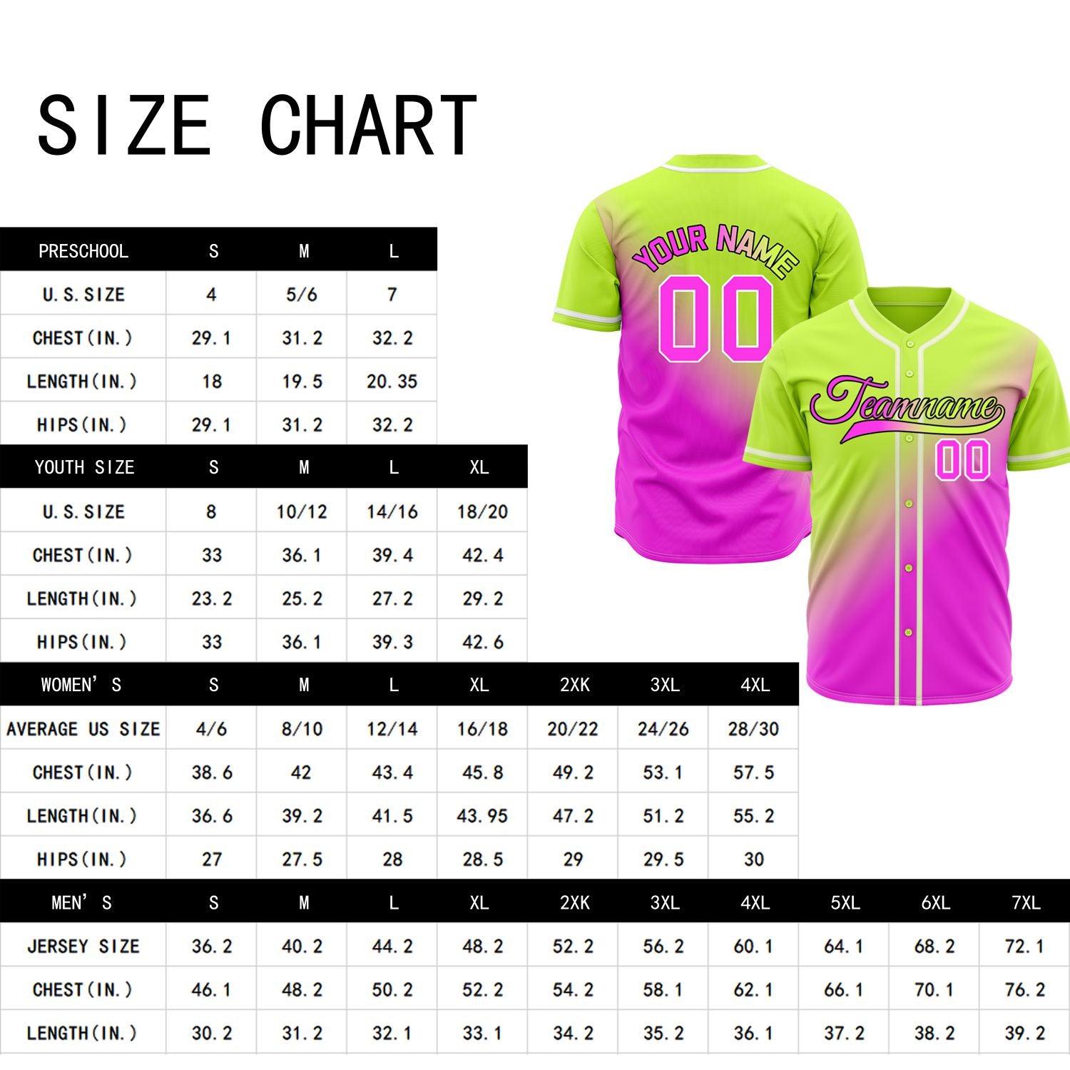 Custom Lime Green and Pink Gradient Baseball Jersey - Personalized Neon Team Uniforms
