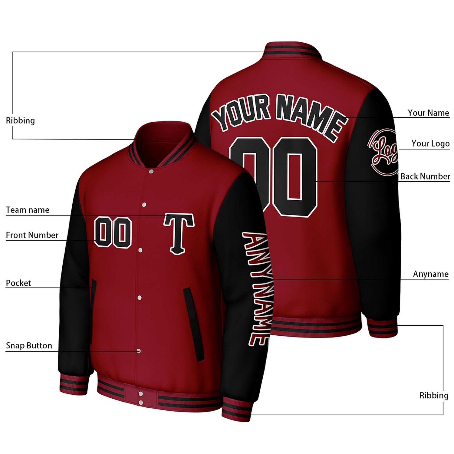 Custom Maroon & Black Varsity Baseball Jacket | Personalized Letterman Baseball Bomber for Adult & Youth