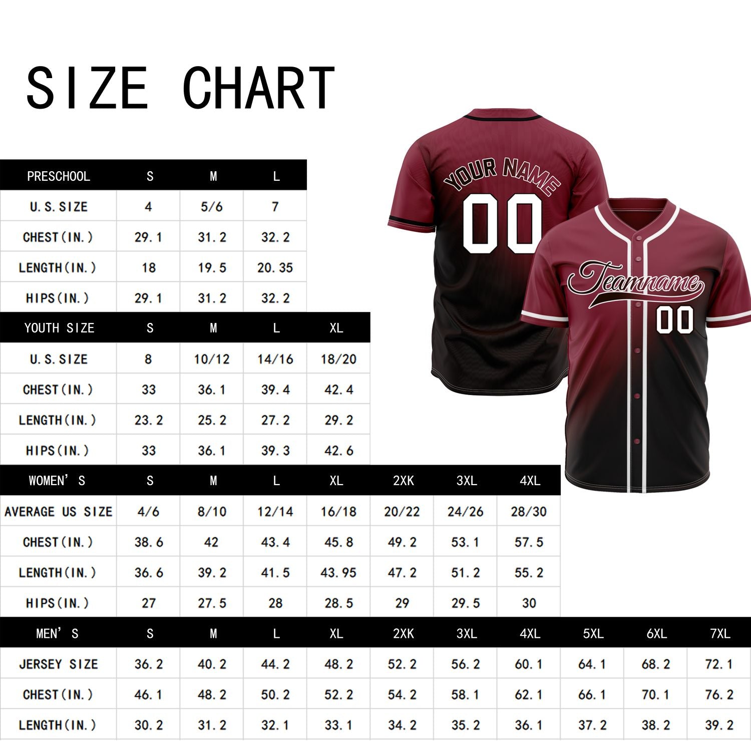 Custom Maroon and Black Gradient Baseball Jersey - Personalized Team Sports Uniform