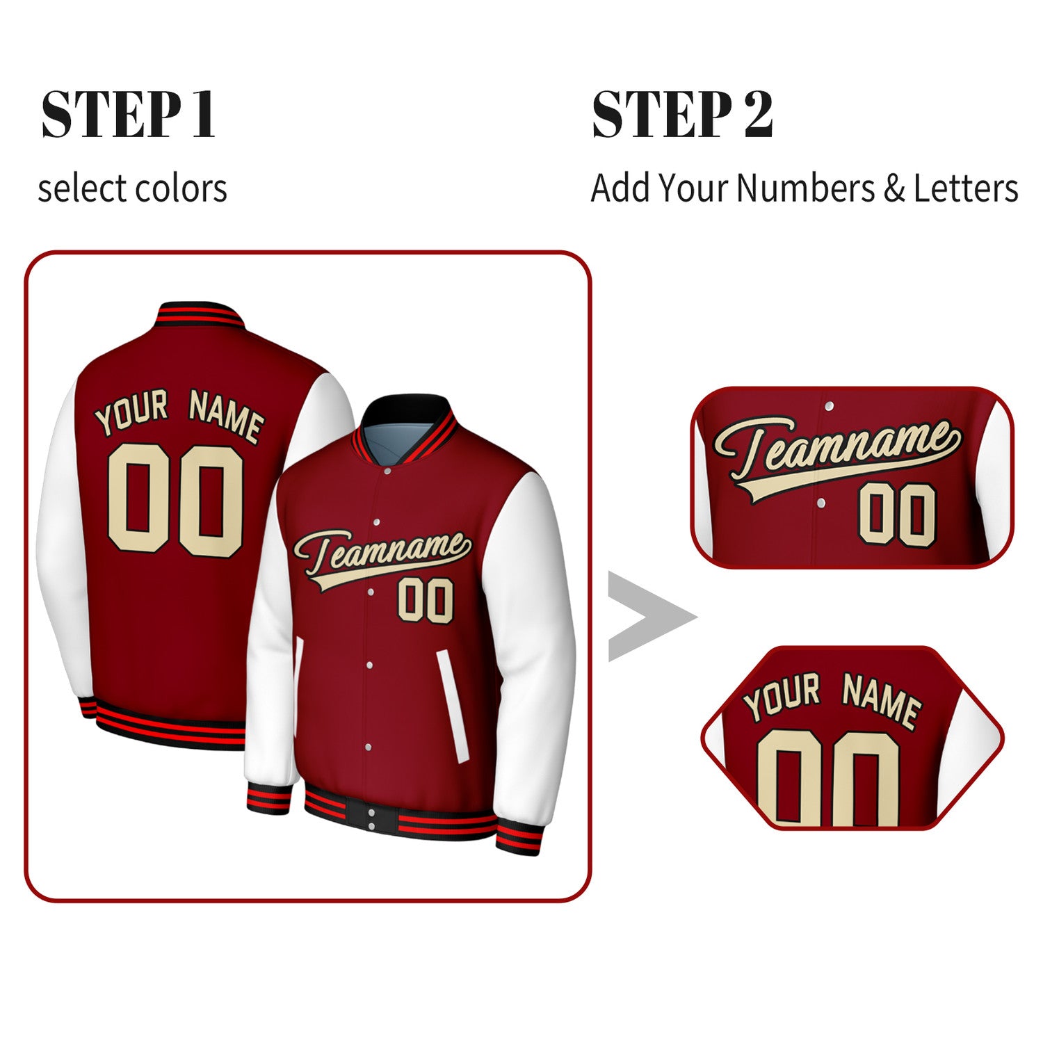 Custom Maroon & White Varsity Baseball Jacket | Personalized Jacket with Stitched Name & Number for Adult & Youth