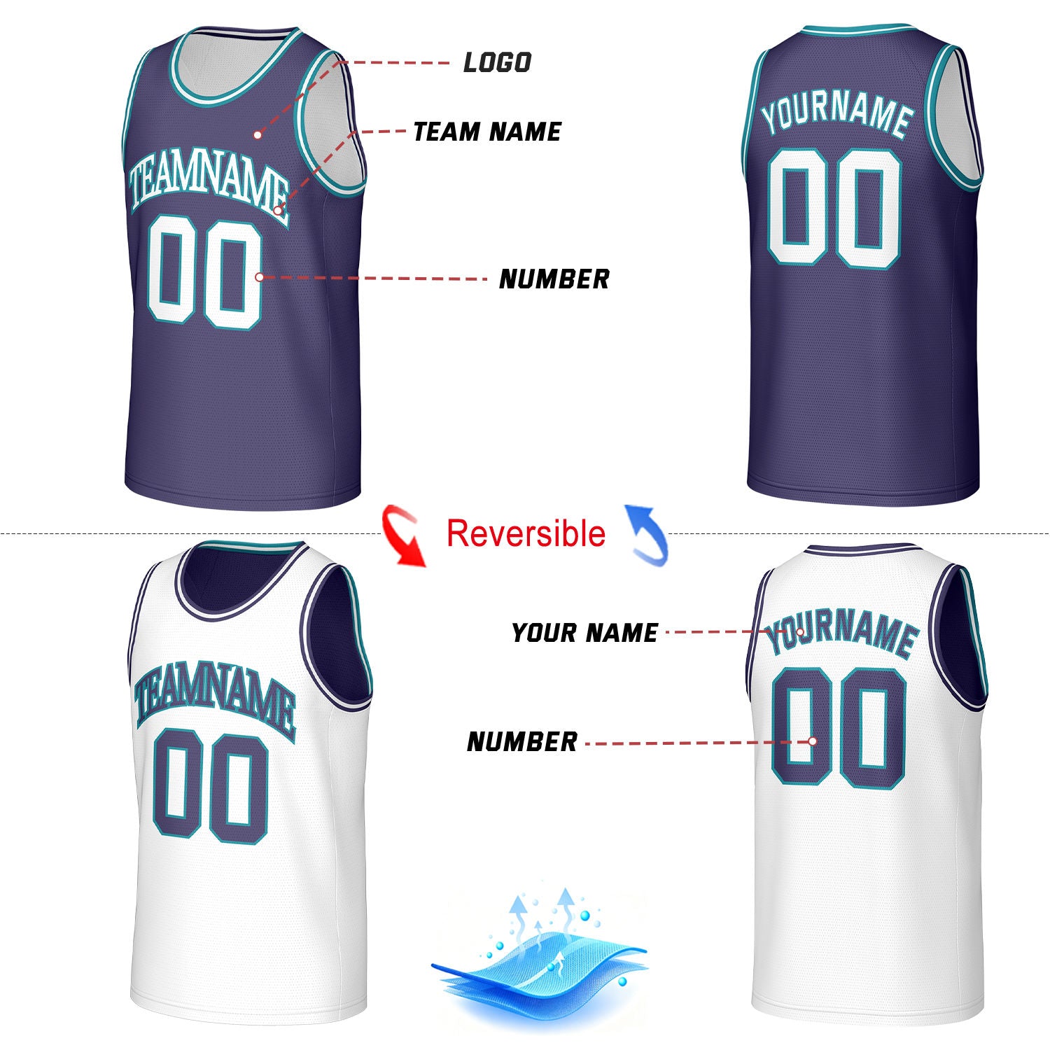 Custom Classic Trim Reversible Basketball Jersey Purple & White Mesh Team Uniform for Men Youth