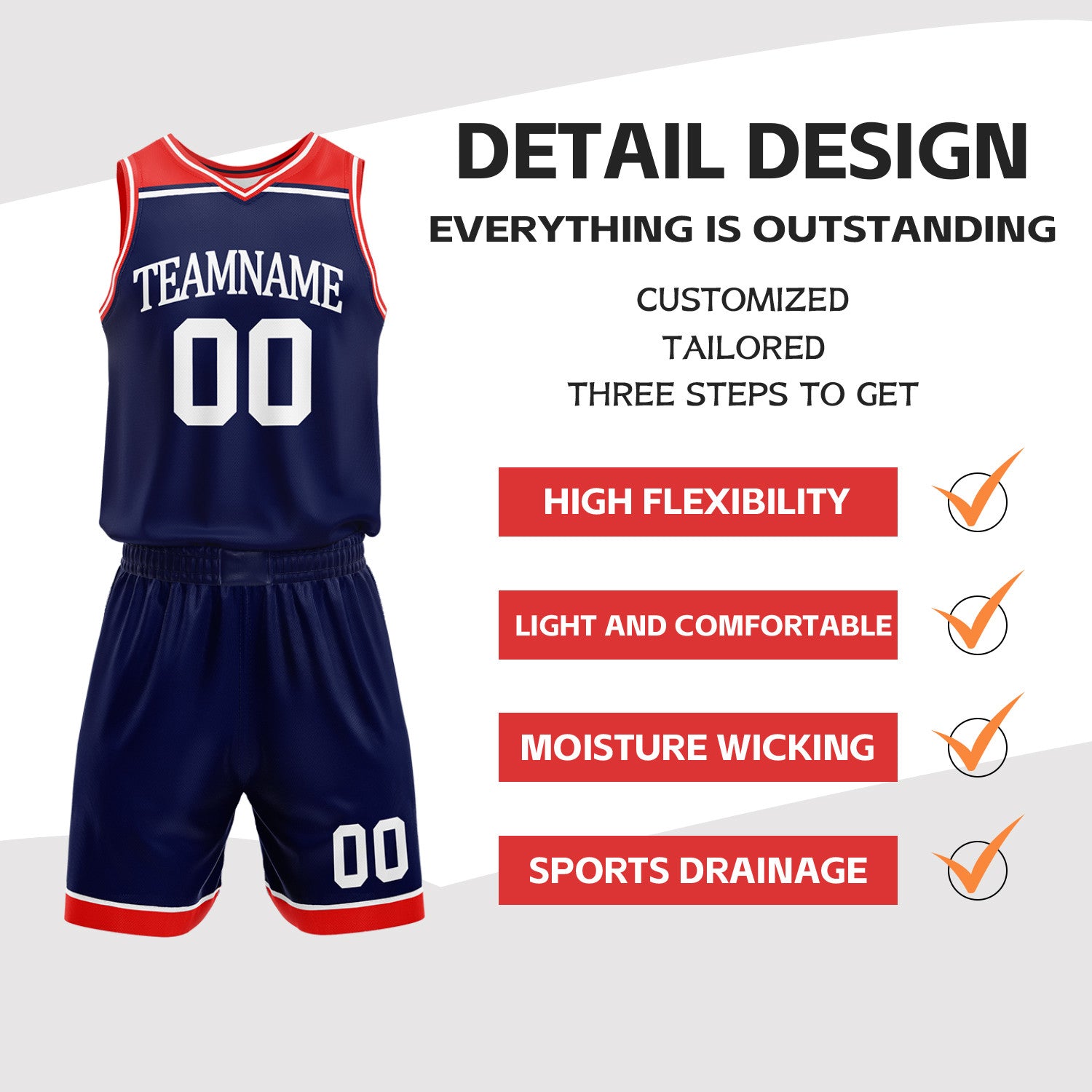 Custom Navy & White Double Sided Basketball Jersey Set | Wholesale Team Uniform