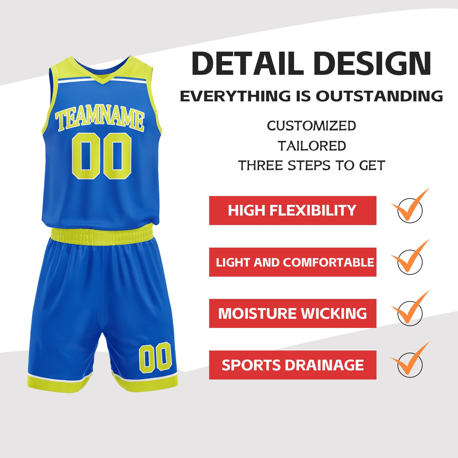 Custom Royal Blue & Neon Yellow Double Sided Basketball Jersey Set | Wholesale Team Uniform