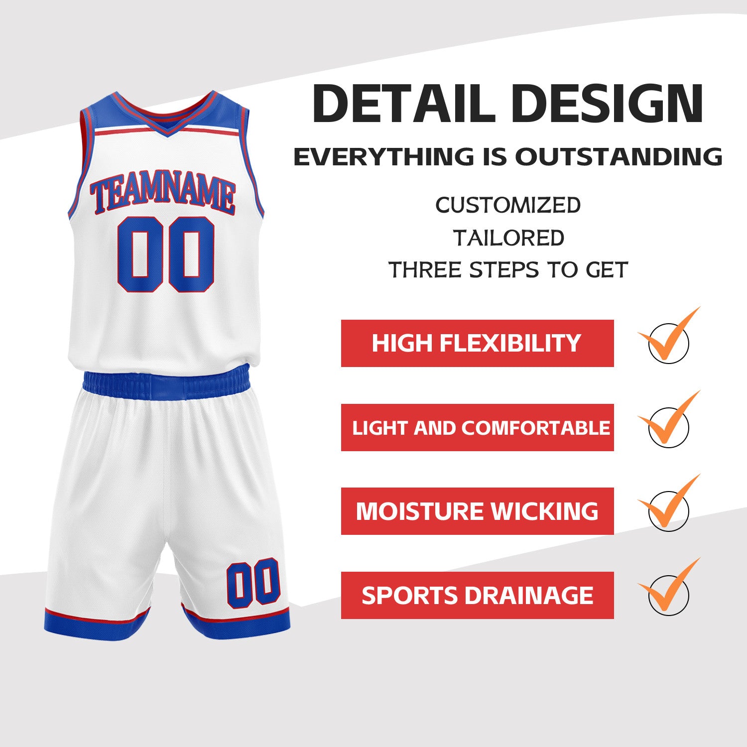 Custom Royal Blue & White Double Sided Basketball Jersey Set | Wholesale Team Uniform