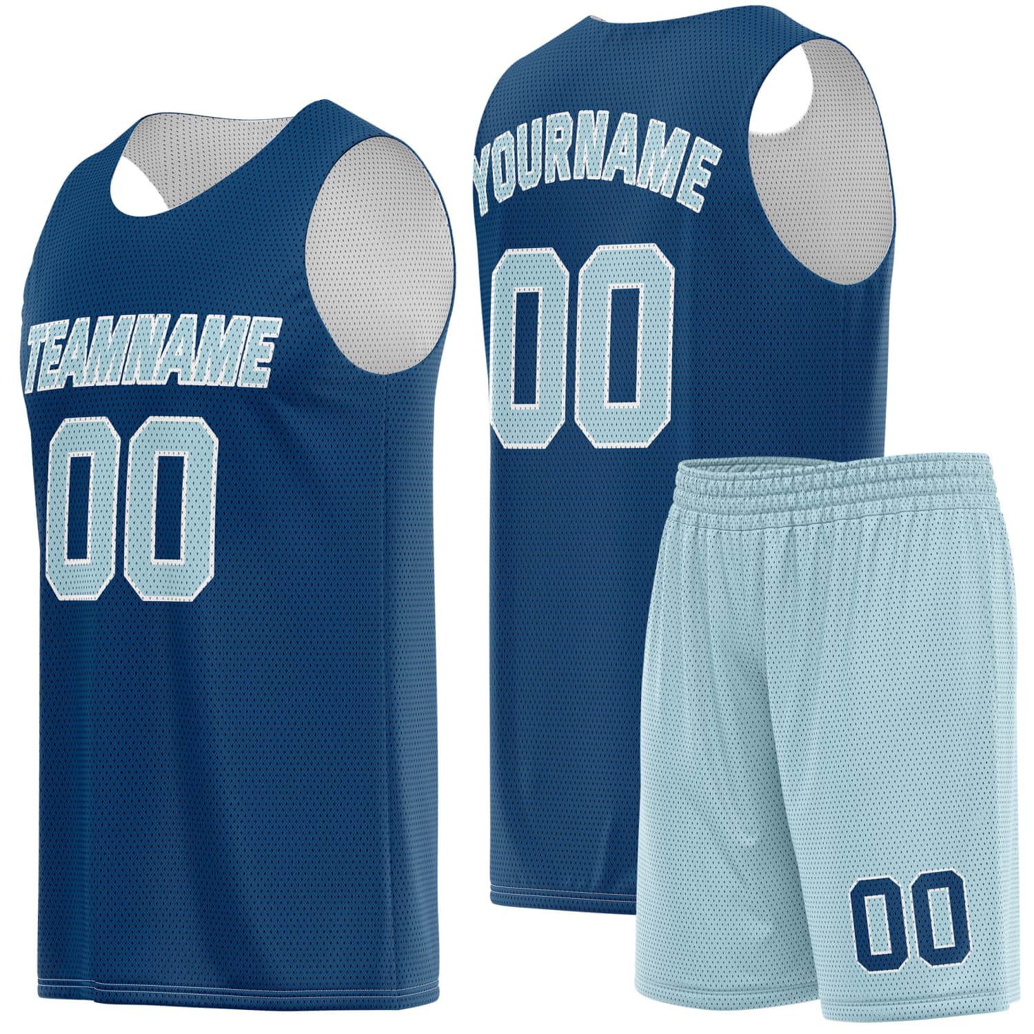 Custom Navy Blue & Light Blue Basketball Jersey + Shorts Set - Personalized Team Name, Number | Vosoli