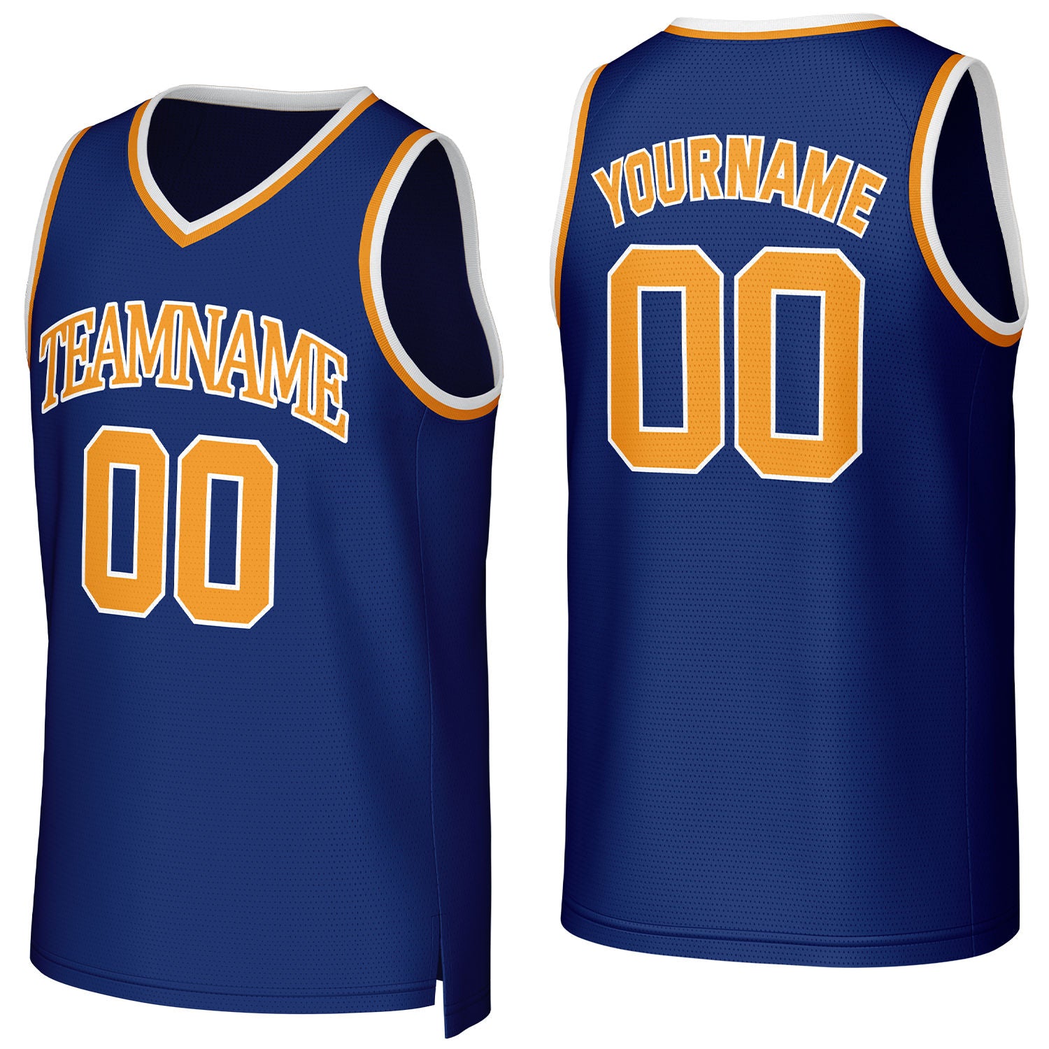 Custom navy blue-orange mesh basketball jersey with logo, personalized name & number, team uniform for men women youth game practice - Vosoli