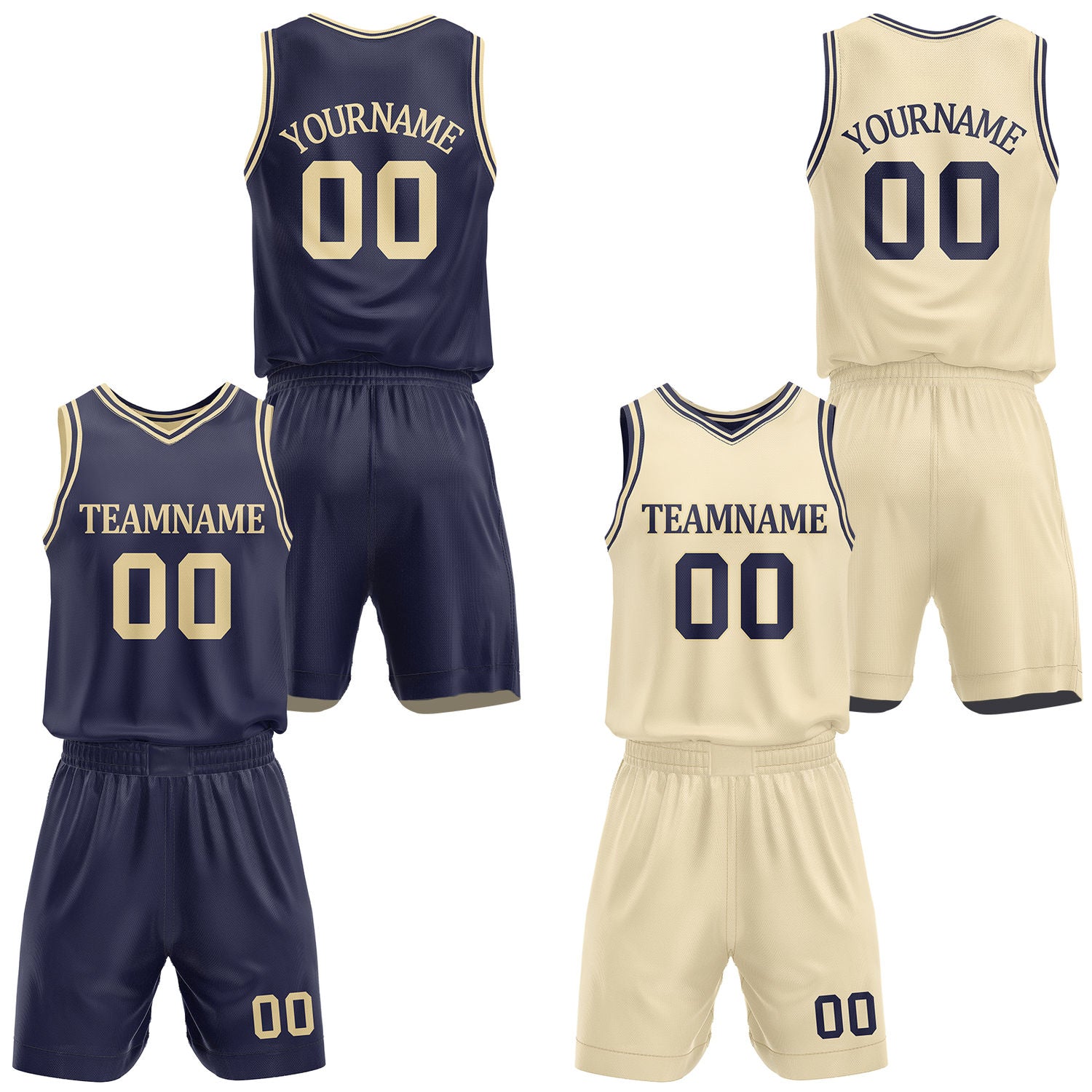 Custom Navy & Cream Reversible Basketball Jersey Shorts Set | Personalized Full Team Uniform