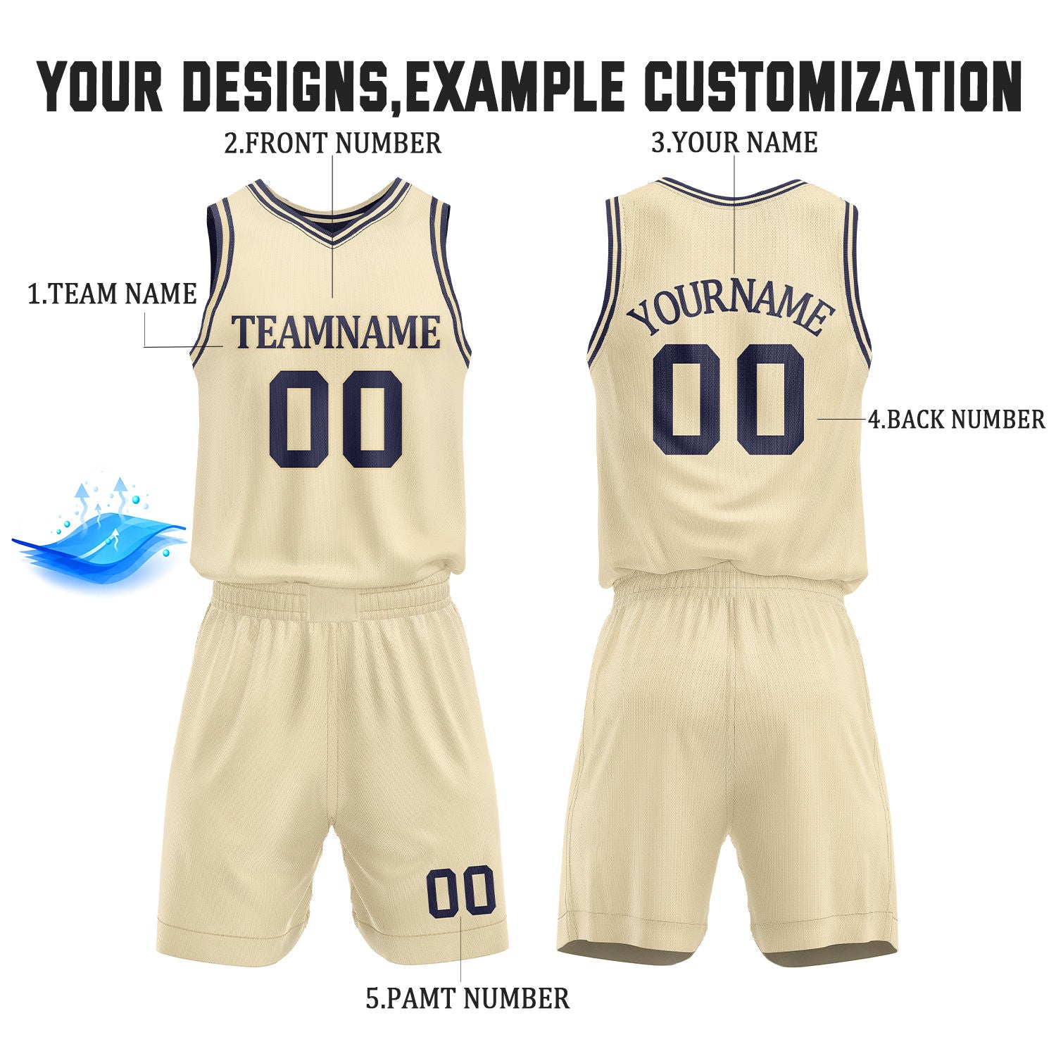 Custom Navy & Cream Reversible Basketball Jersey Shorts Set | Personalized Full Team Uniform