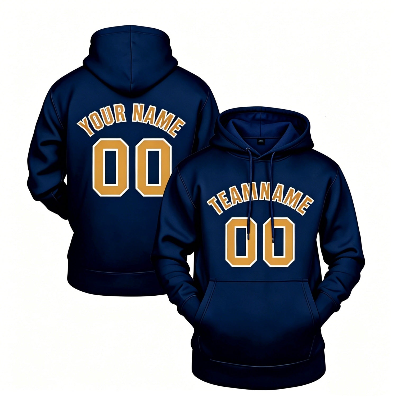 Custom navy hoodie with gold print, personalized name & number pullover, casual sports hoodie for men women youth fan wear - Vosoli