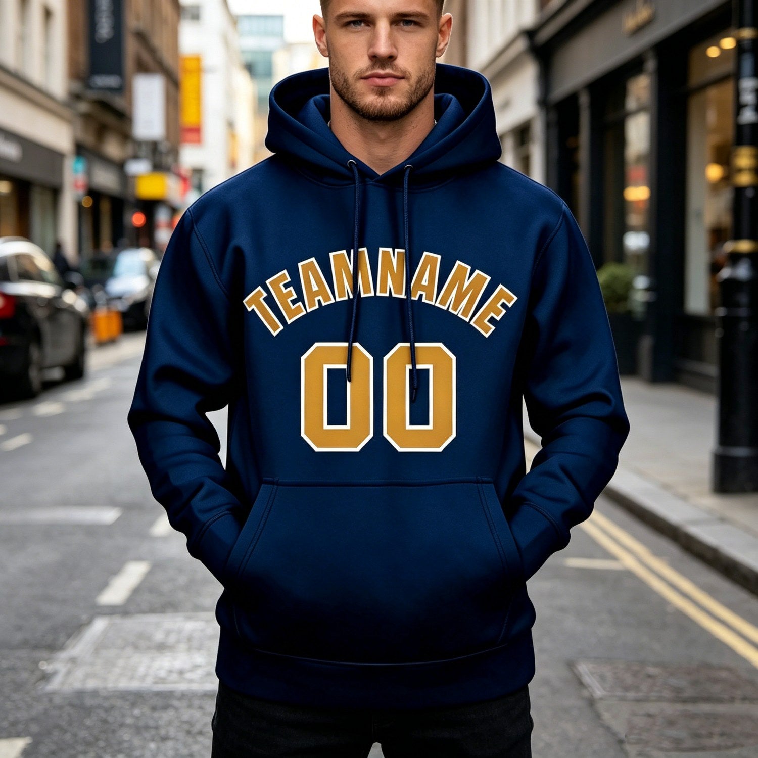 Custom Navy & Gold Hoodie | Personalized Name & Number Sports Pullover | Vosoli