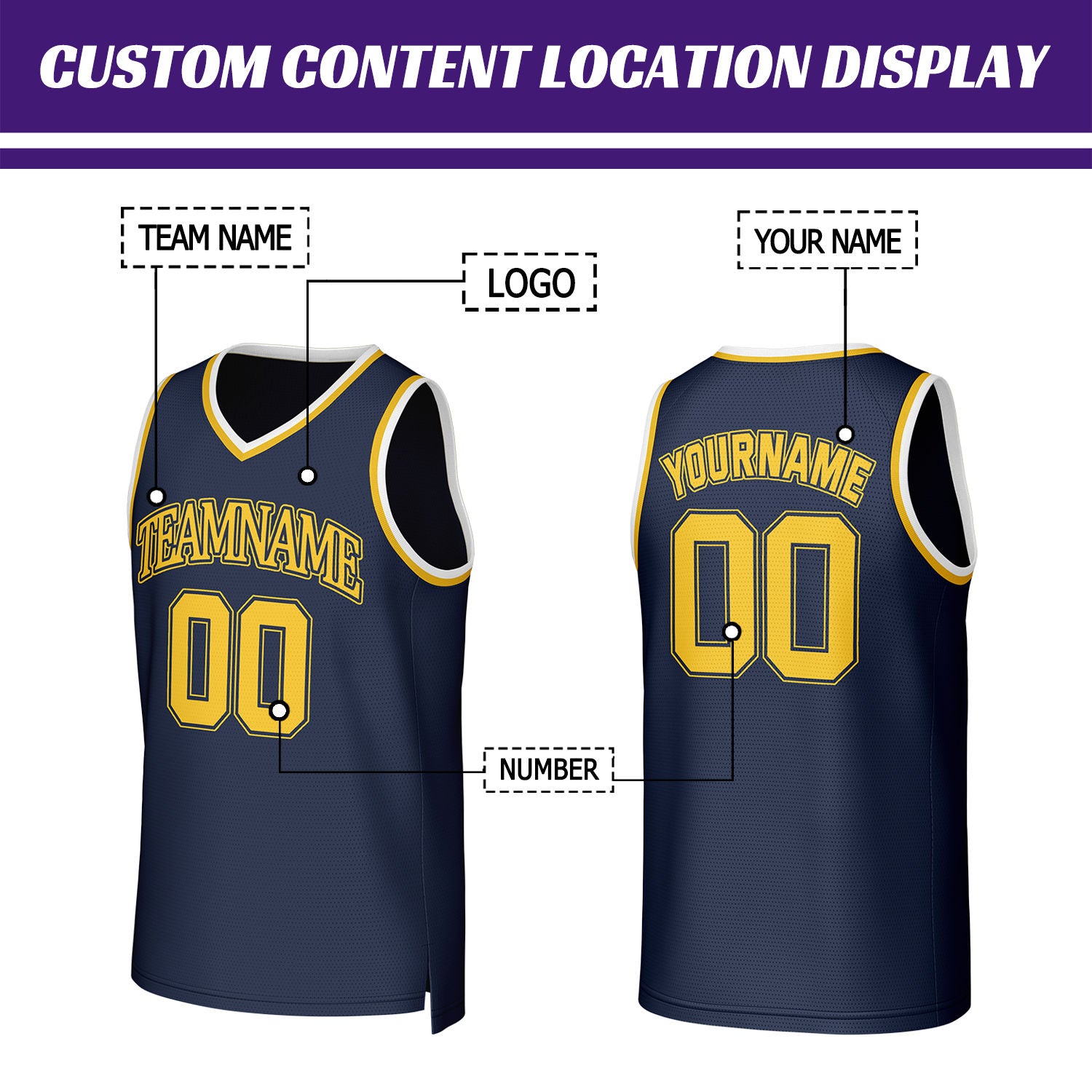 Custom Navy & Gold Mesh Basketball Jersey | Personalized Team Uniform for youth & adults