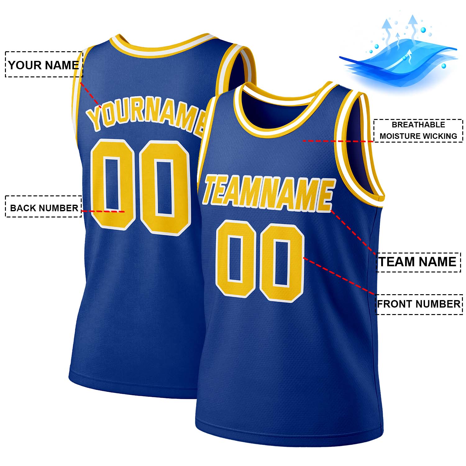 Custom Navy & Gold Mesh Basketball Jersey | Personalized Team Uniform