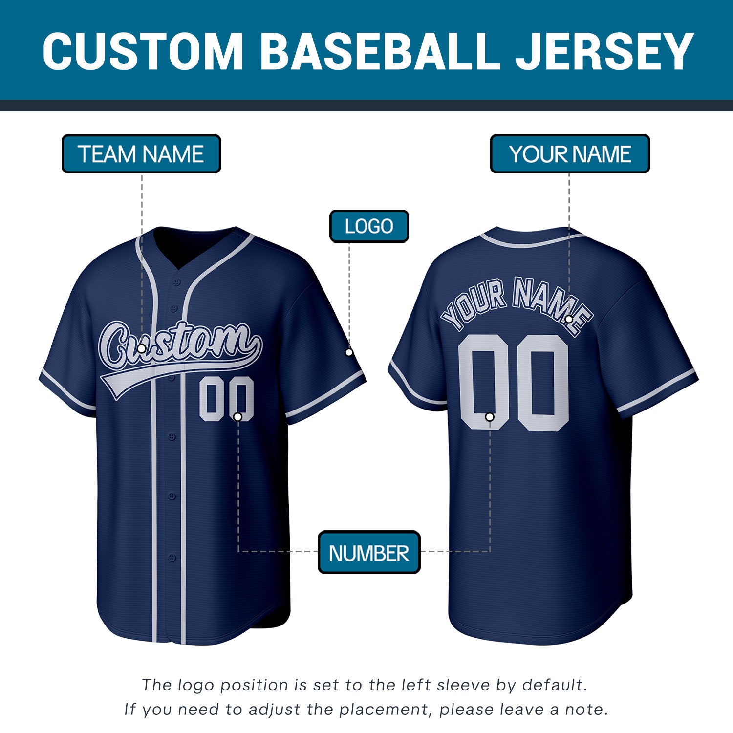 Custom Navy Stitched Baseball Jersey | Personalized Name & Number | Team Uniform