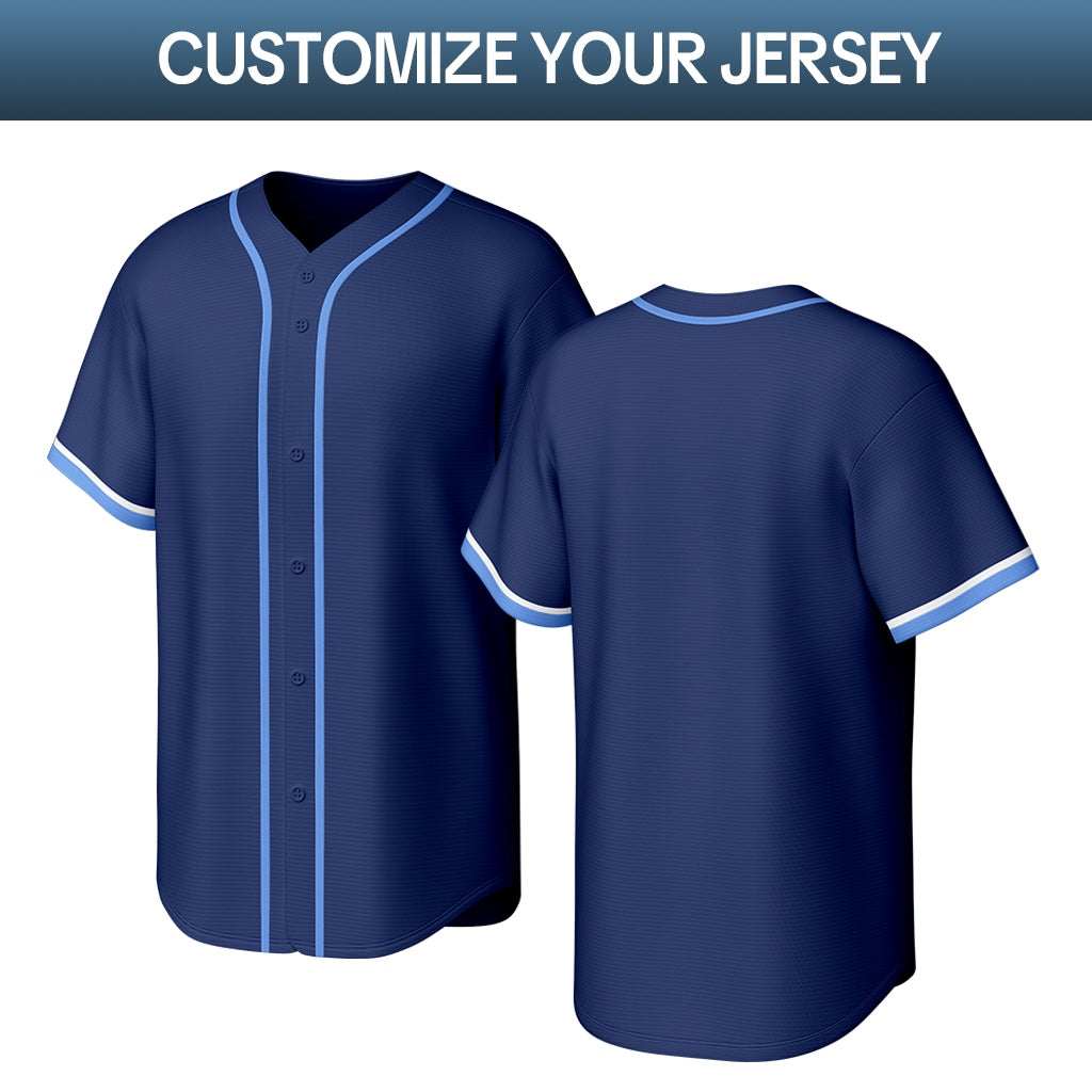 Custom Navy & Light Blue Stitched Baseball Jersey | Personalized Name & Number | Team Uniform