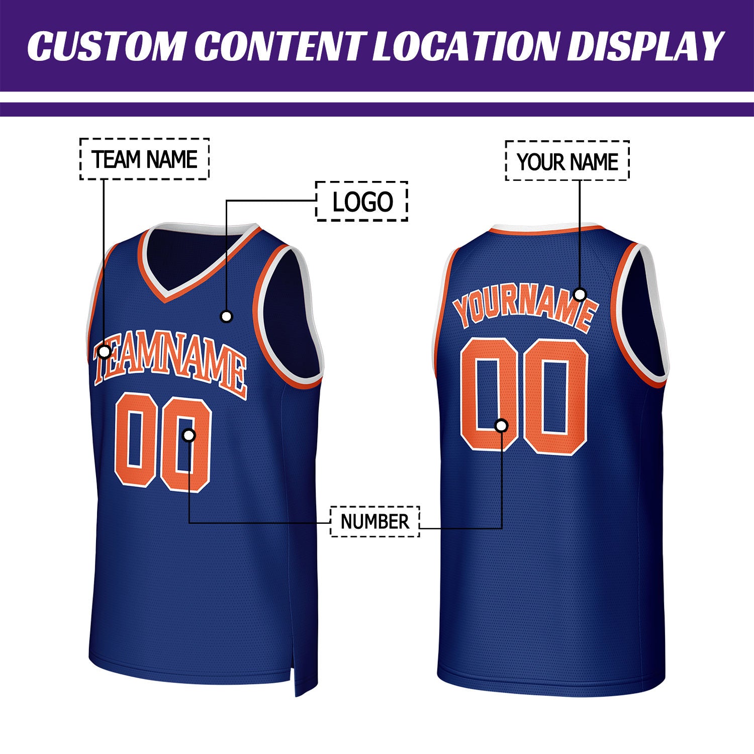 Custom Navy Orange Basketball Jersey | Personalized Name & Number Team Uniform