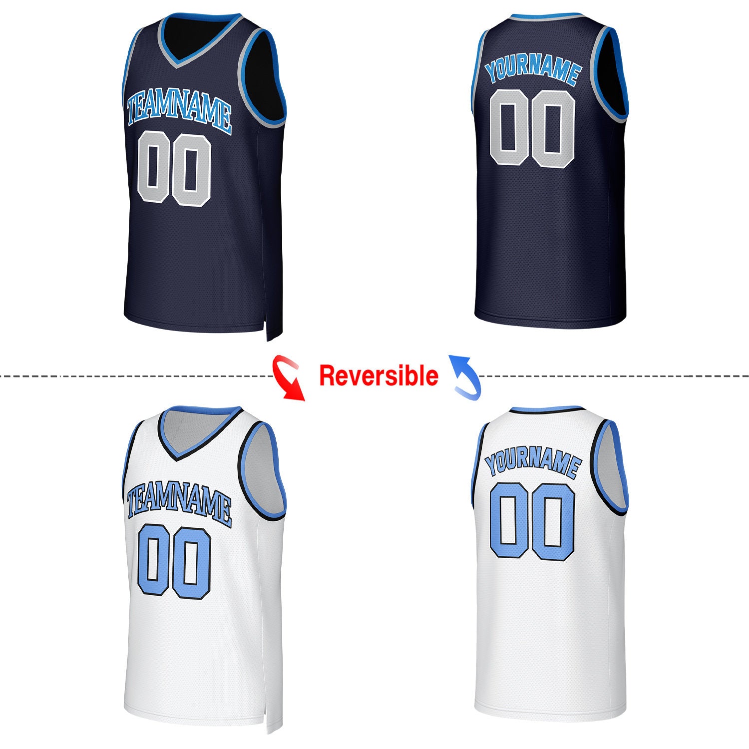 Custom Navy & White Reversible Basketball Jersey | Personalized Team Uniform