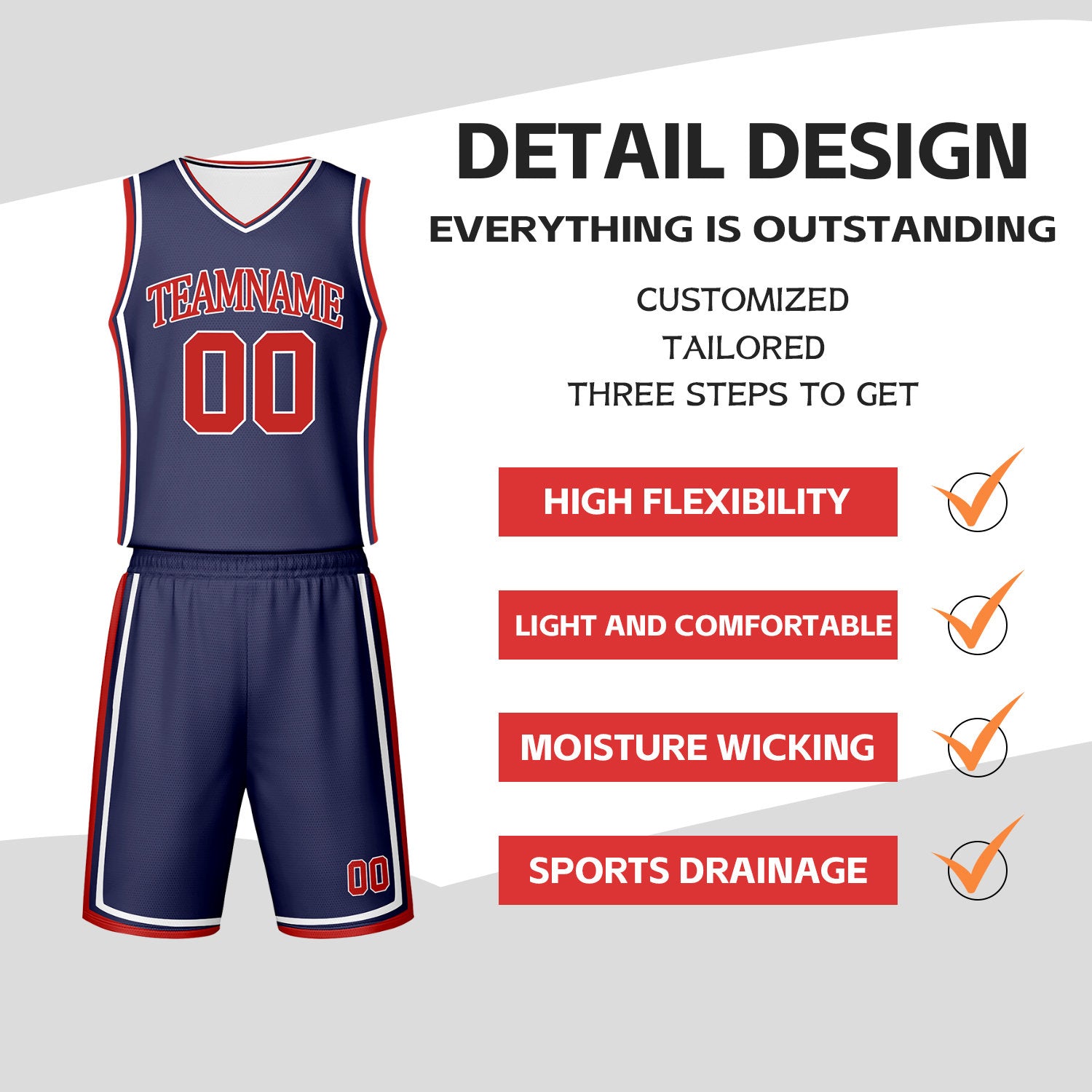 Custom Navy & White Reversible Basketball Jersey Shorts Set | Personalized Team Uniform
