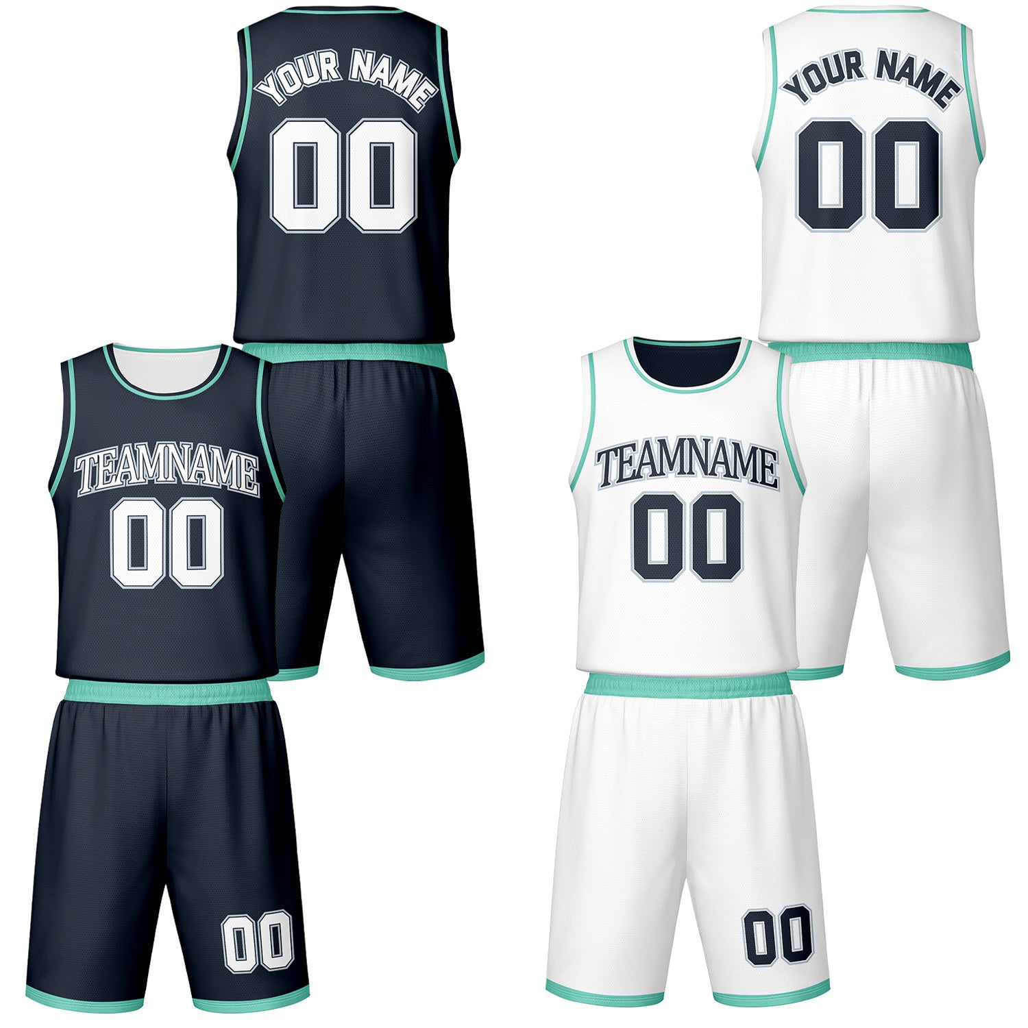 Custom Navy & White Reversible Basketball Jersey Shorts Set | Personalized Team Uniform