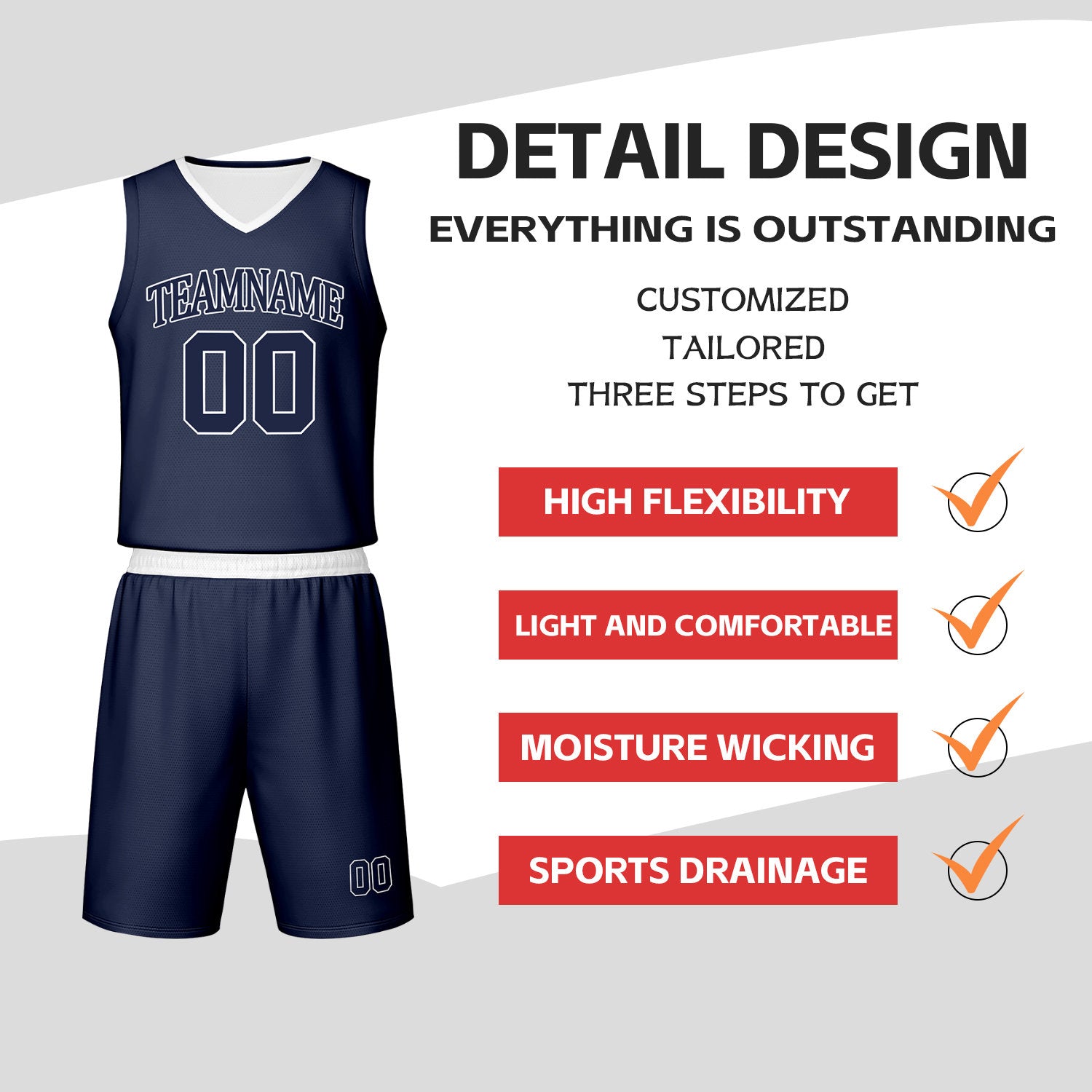 Custom Navy & White Reversible Basketball Jersey Shorts Set | Personalized Team Uniform