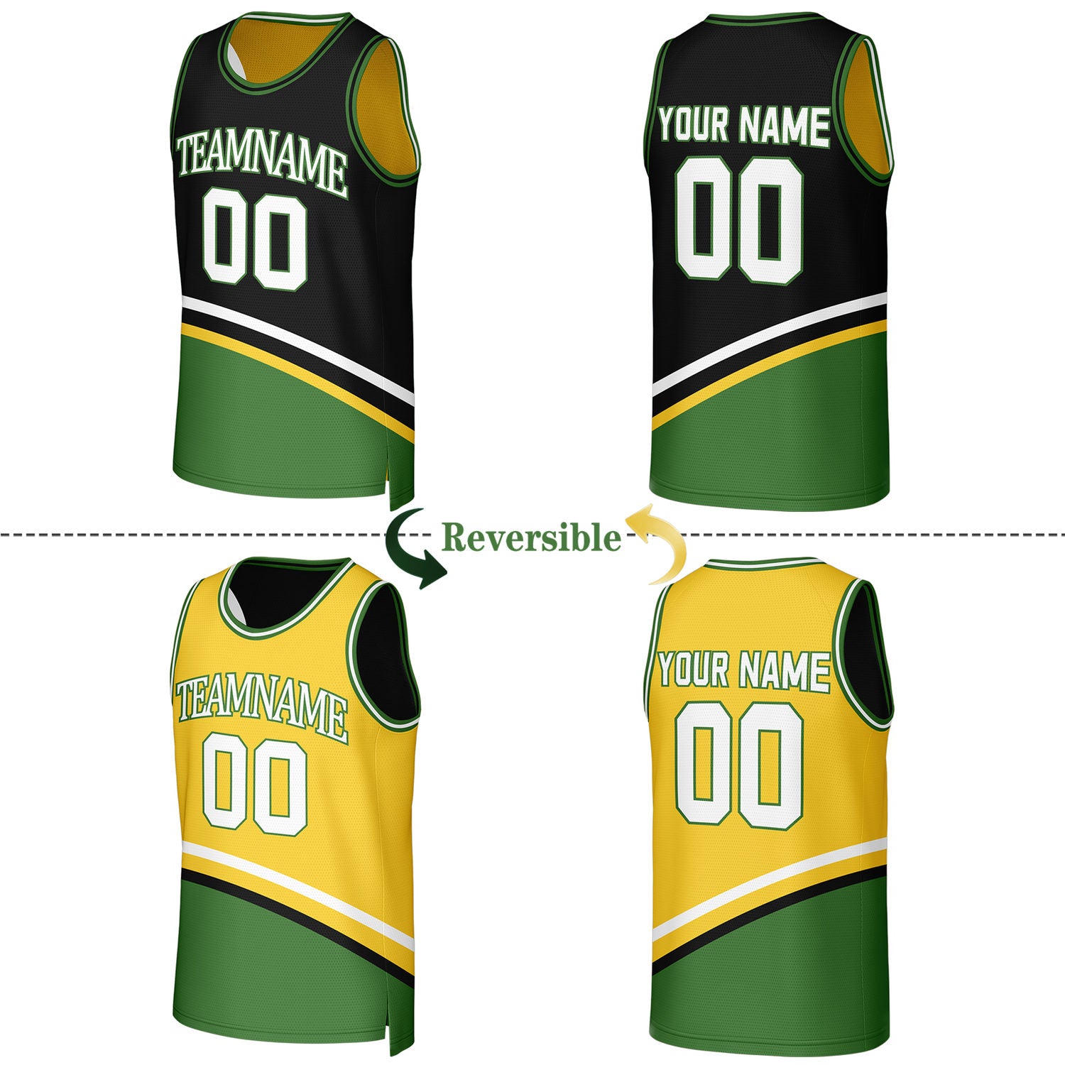 Custom Black & Yellow Reversible Basketball Jersey | Personalized Team Jerseys for Adult & Youth