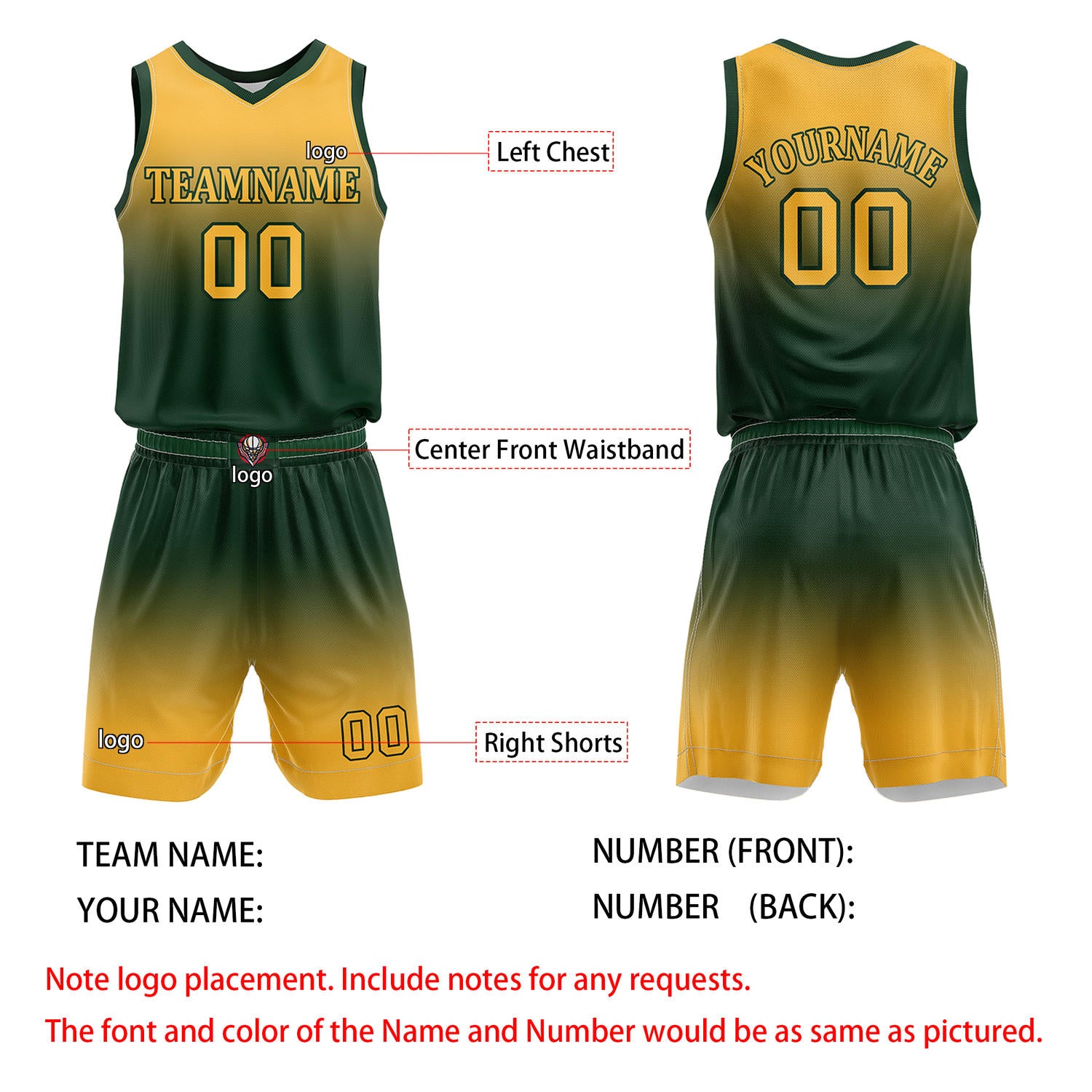 Custom Olive & Yellow Gradient Basketball Jersey + Shorts Set - Personalized Team Name, Number | Vosoli