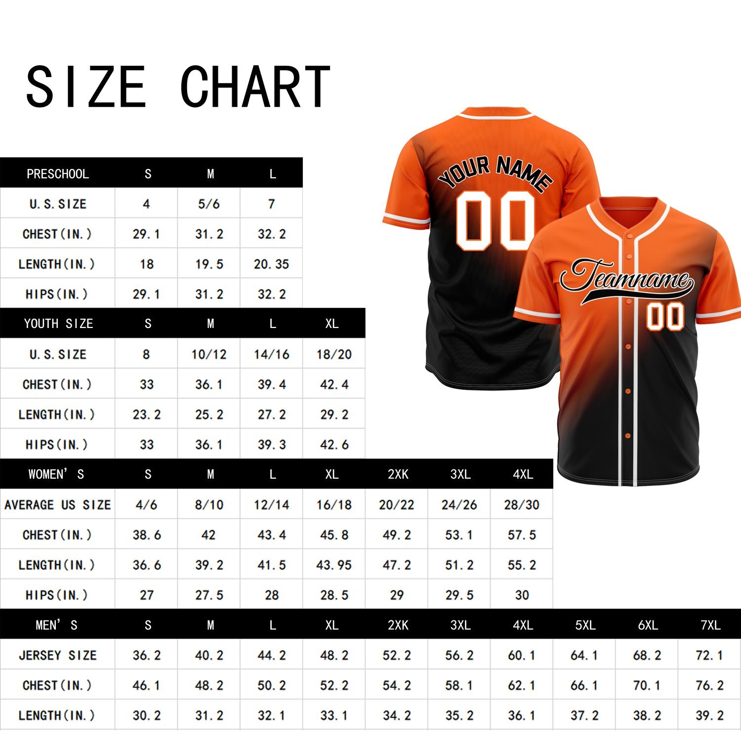 Custom Orange and Black Gradient Baseball Jersey - Personalized Team Apparel