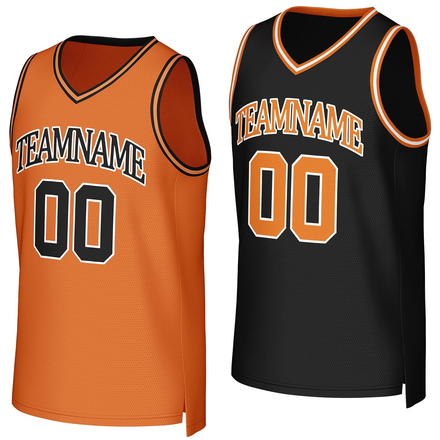 Custom orange & black reversible basketball jersey by Vosoli | Personalized team name & number sportswear