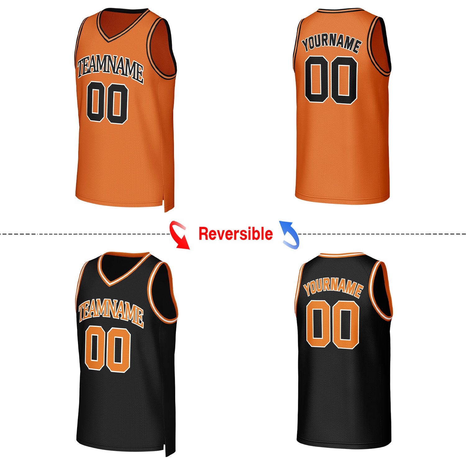 Custom Orange & Black Reversible Basketball Jersey | Personalized Team Uniform