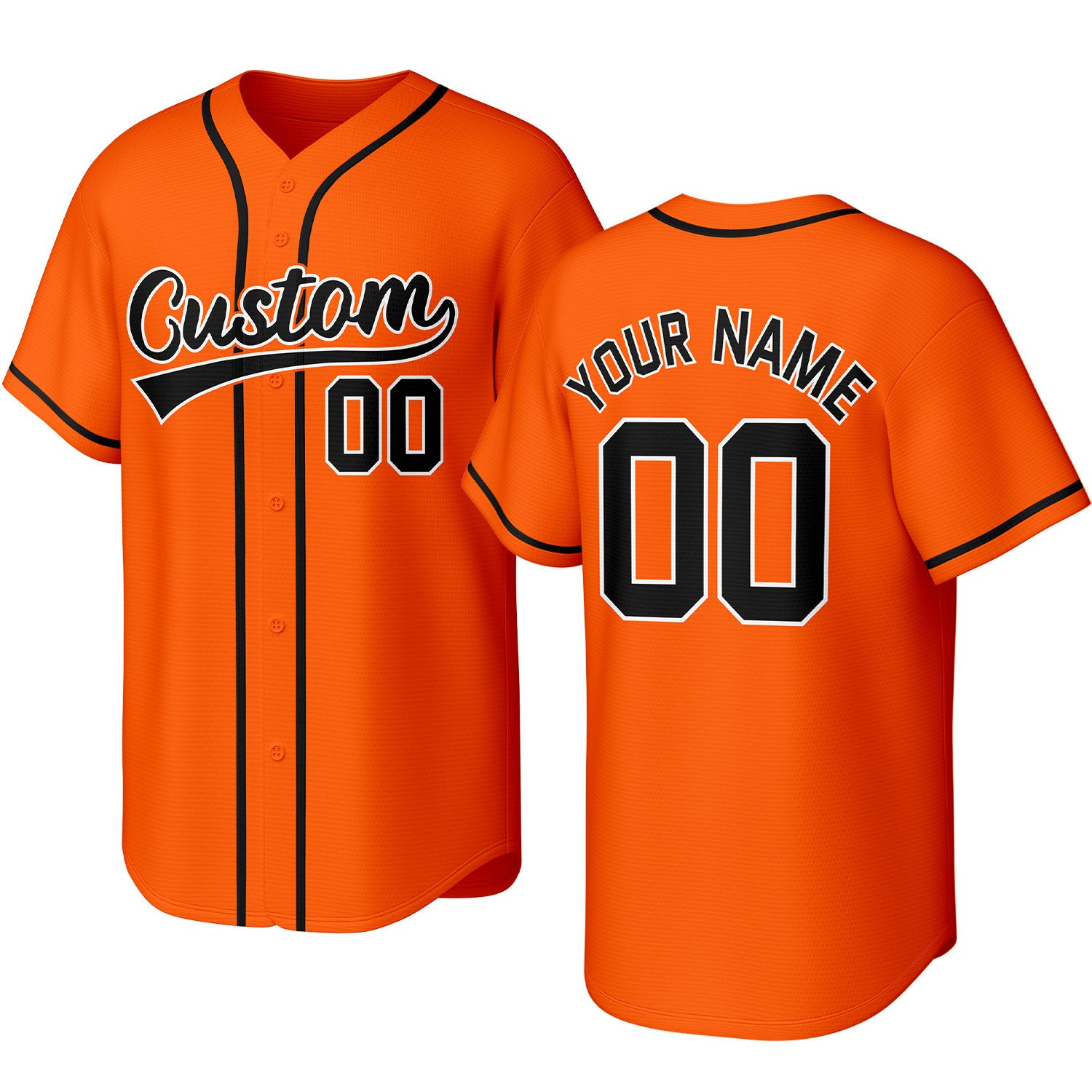 Custom orange, black & white baseball jersey with stitched logo, personalized name & number, button-front short-sleeve sports uniform for team men women youth game practice - Vosoli