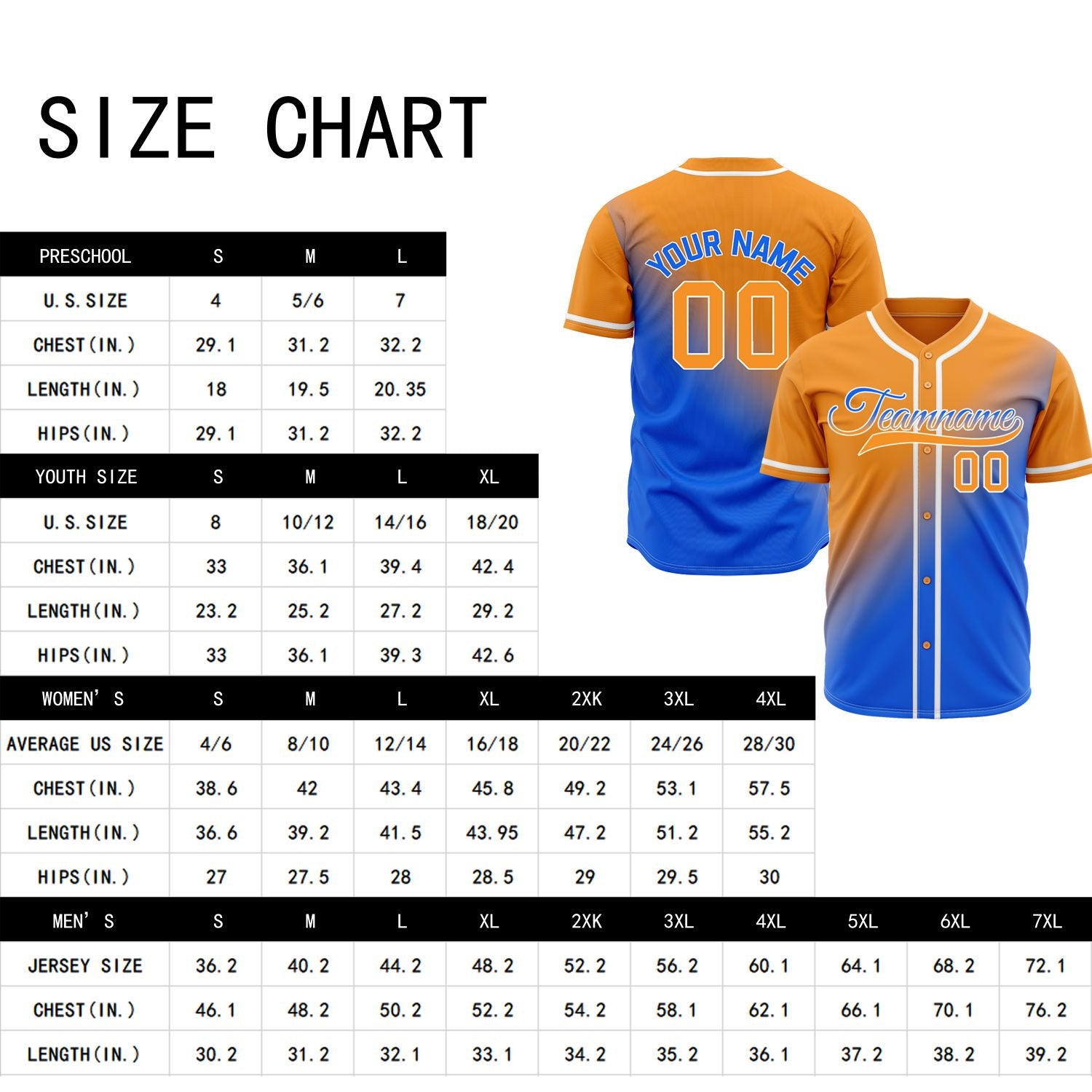 Custom Orange and Blue Gradient Baseball Jersey - Premium Performance Team Uniform